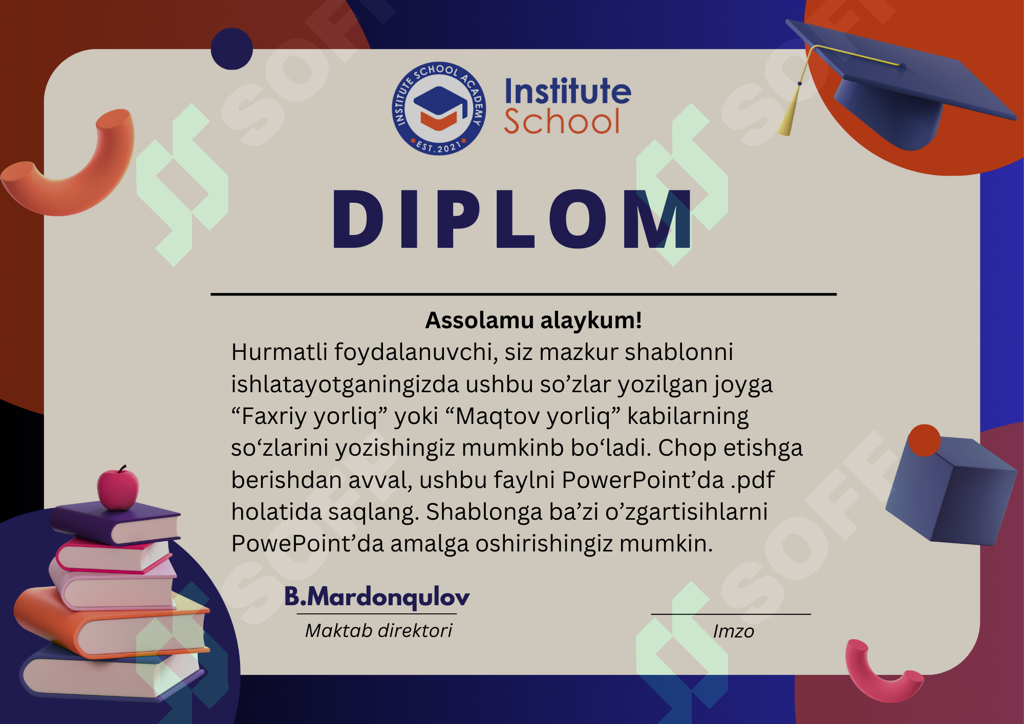 Faxriy,maqtov,Diplom yorliq shabloni 1