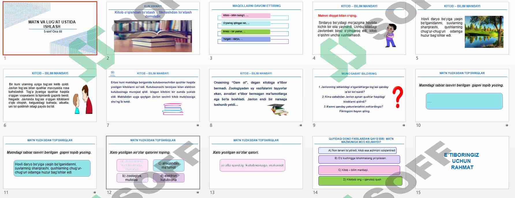 MATN VA LUG‘AT USTIDA ISHLASH 5-sinf ona tili