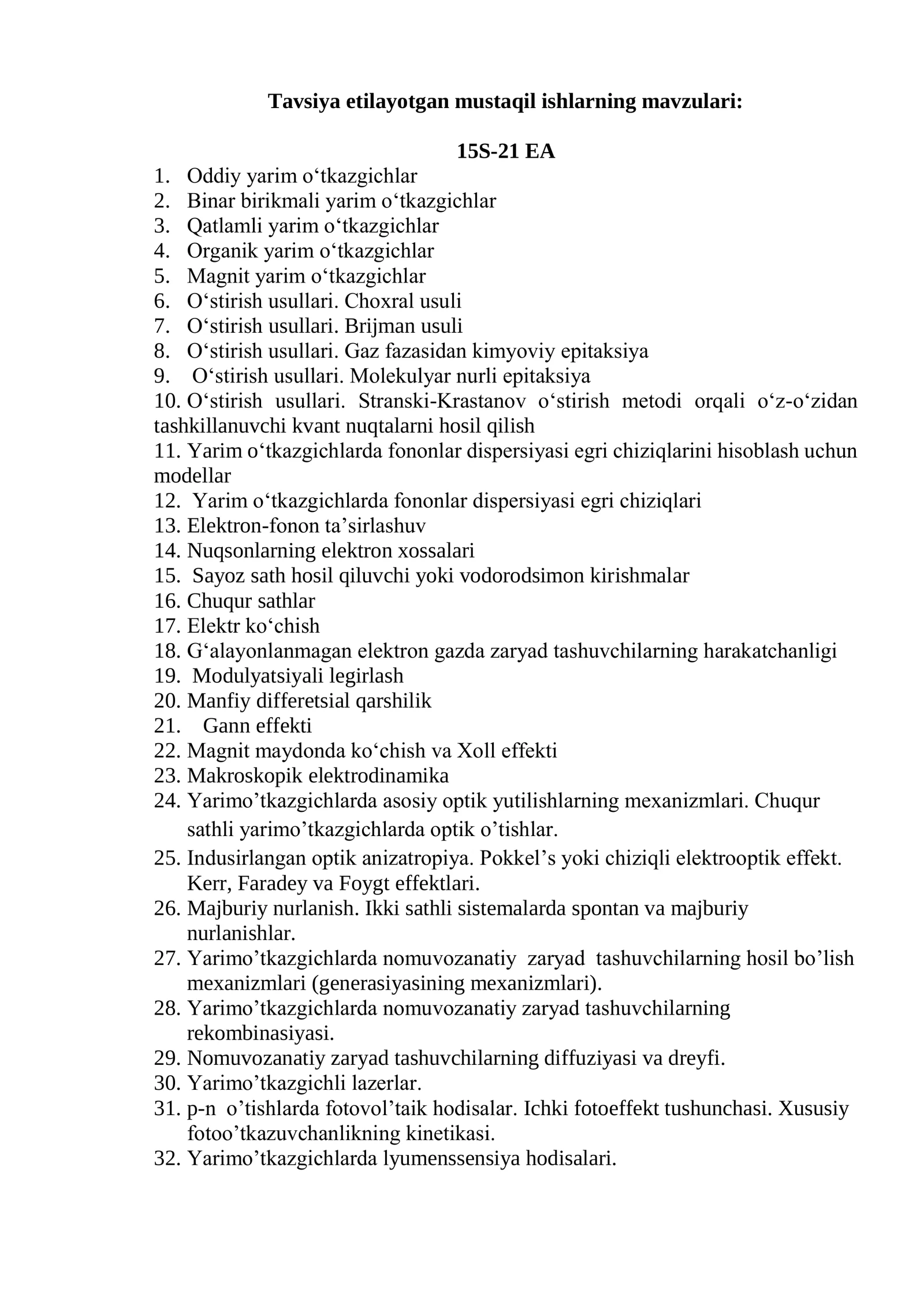 Oddiy yarim o‘tkazgichlar