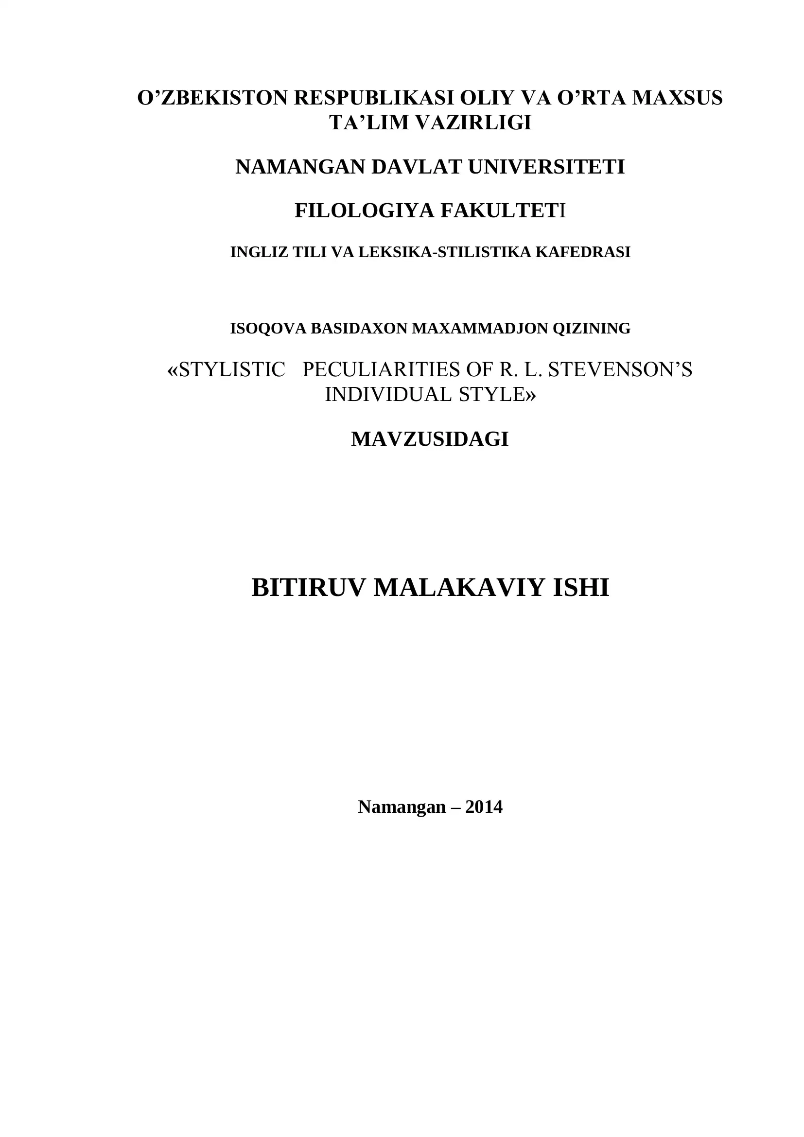 STYLISTIC PECULIARITIES OF R. L. STEVENSON’S INDIVIDUAL STYLE