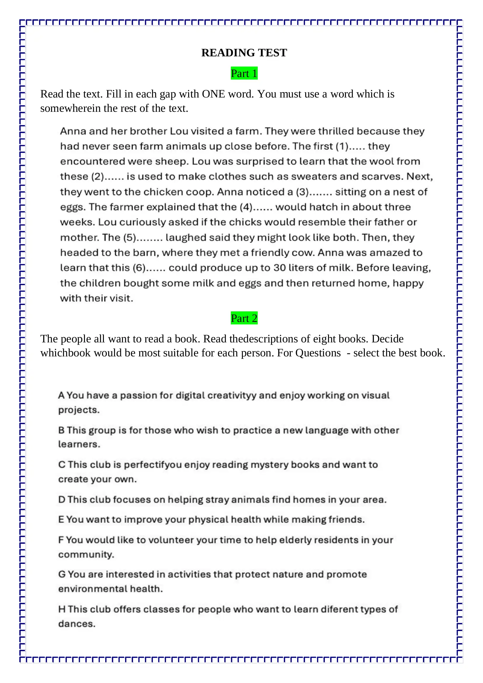 ingliz tili reading mock