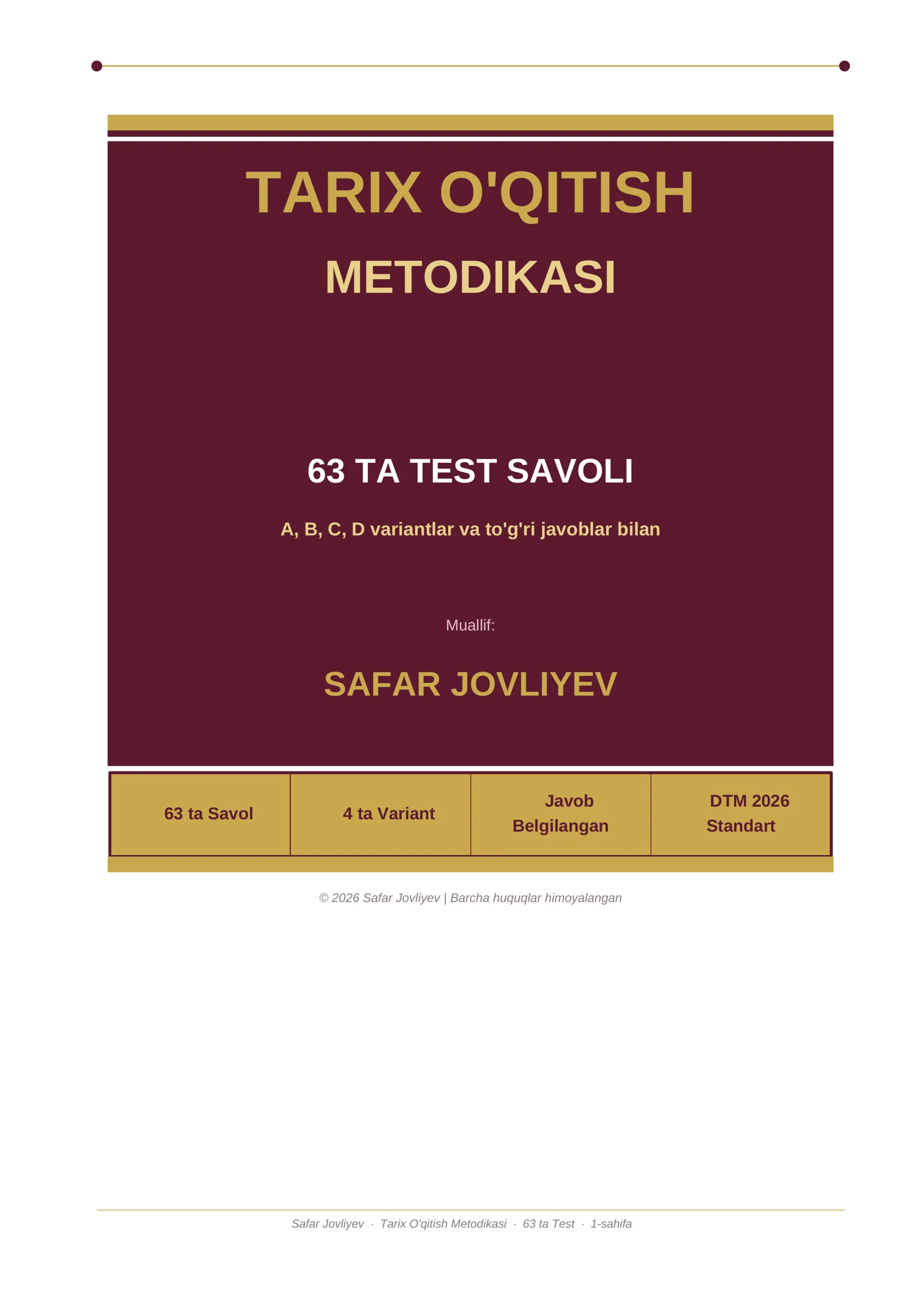 TARIX O'QITISH METODIKASI