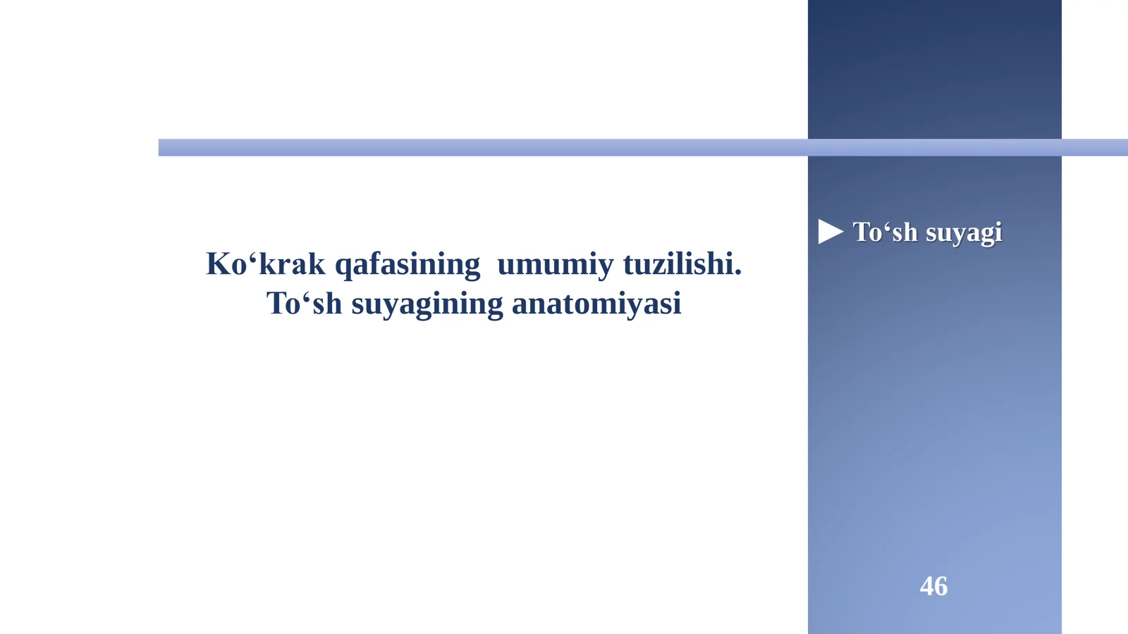 Doctors Team-ANATOMIYA!
To'sh suyagi va qovurg'alar anatomiyasi!
Muallif: Javohir Abdullayev
Saql