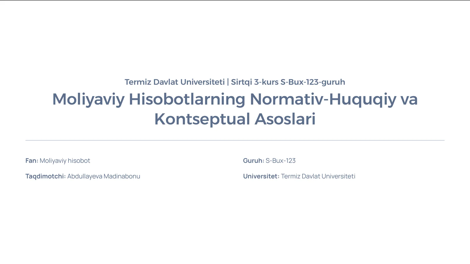 Moliyaviy Hisobotlarning Normativ-Huquqiy va Kontseptual Asoslari