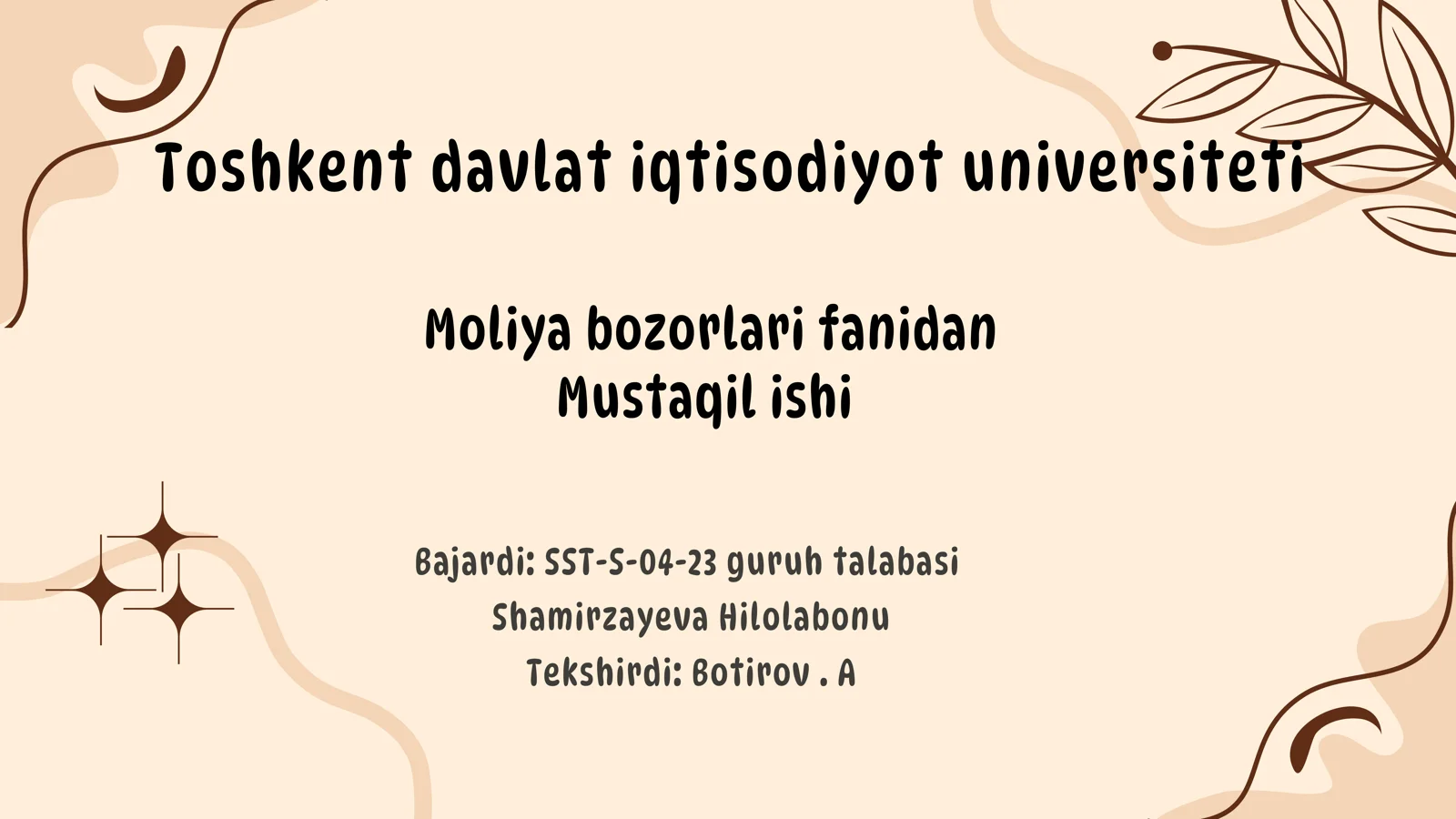 UzAuto Motors Moliya bozorlari fanidan Mustaqil ishi