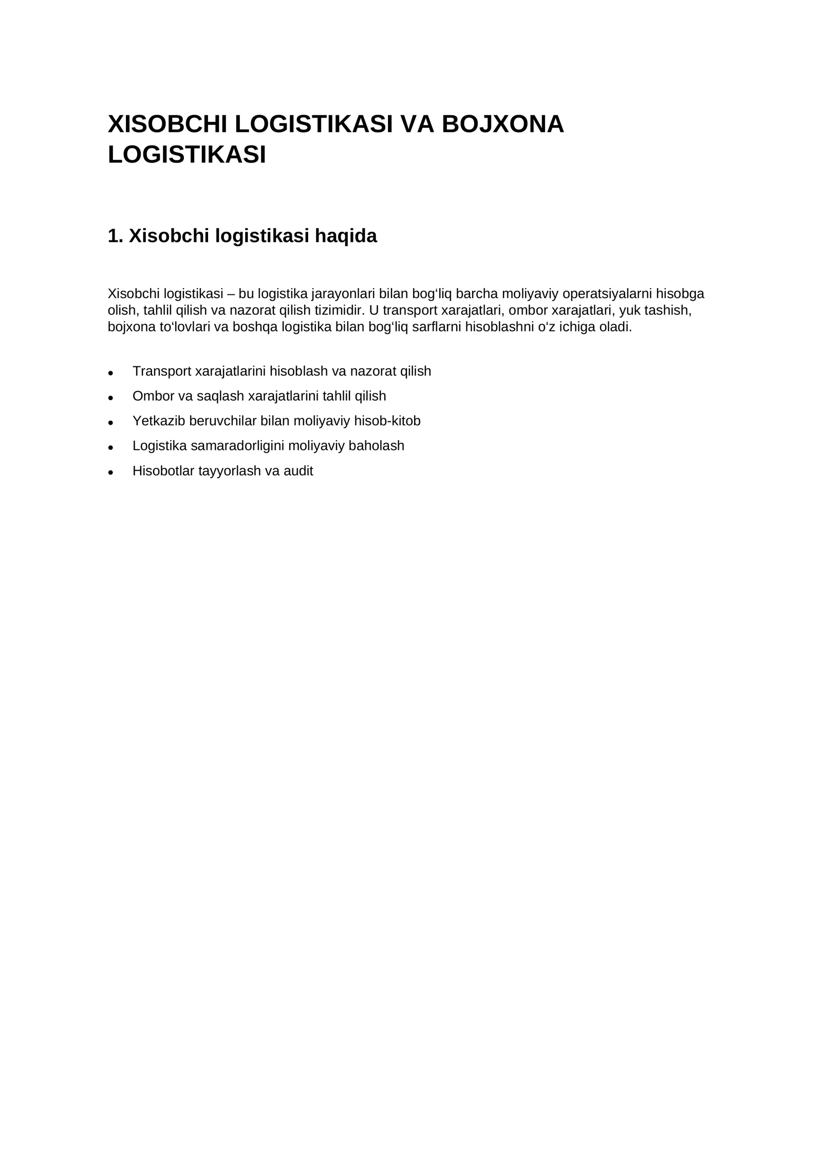 Xisobchi logistikasi va bojxona