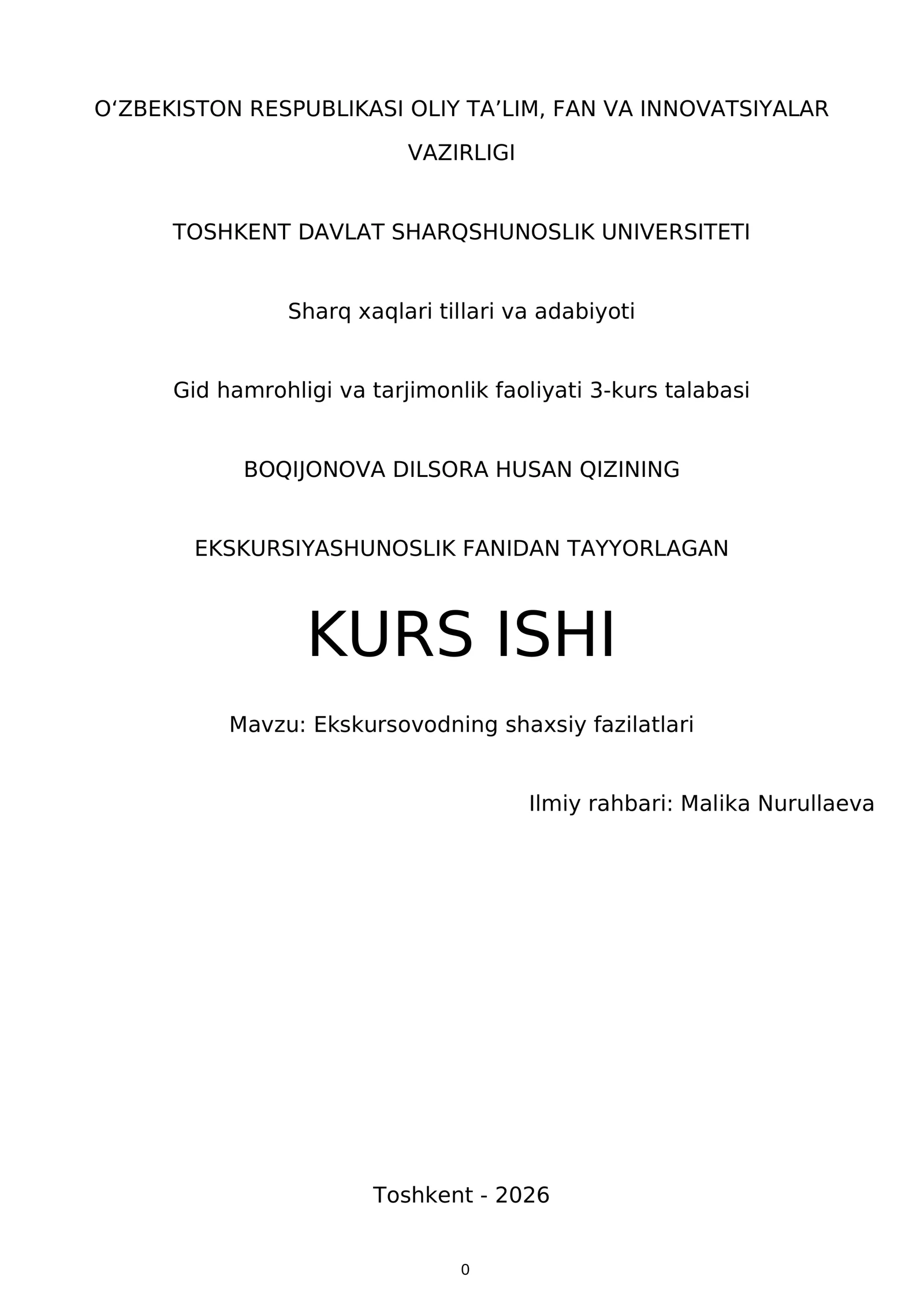 Gid hamrohligi va tarjimonlik faoliyati 3-kurs talabasi