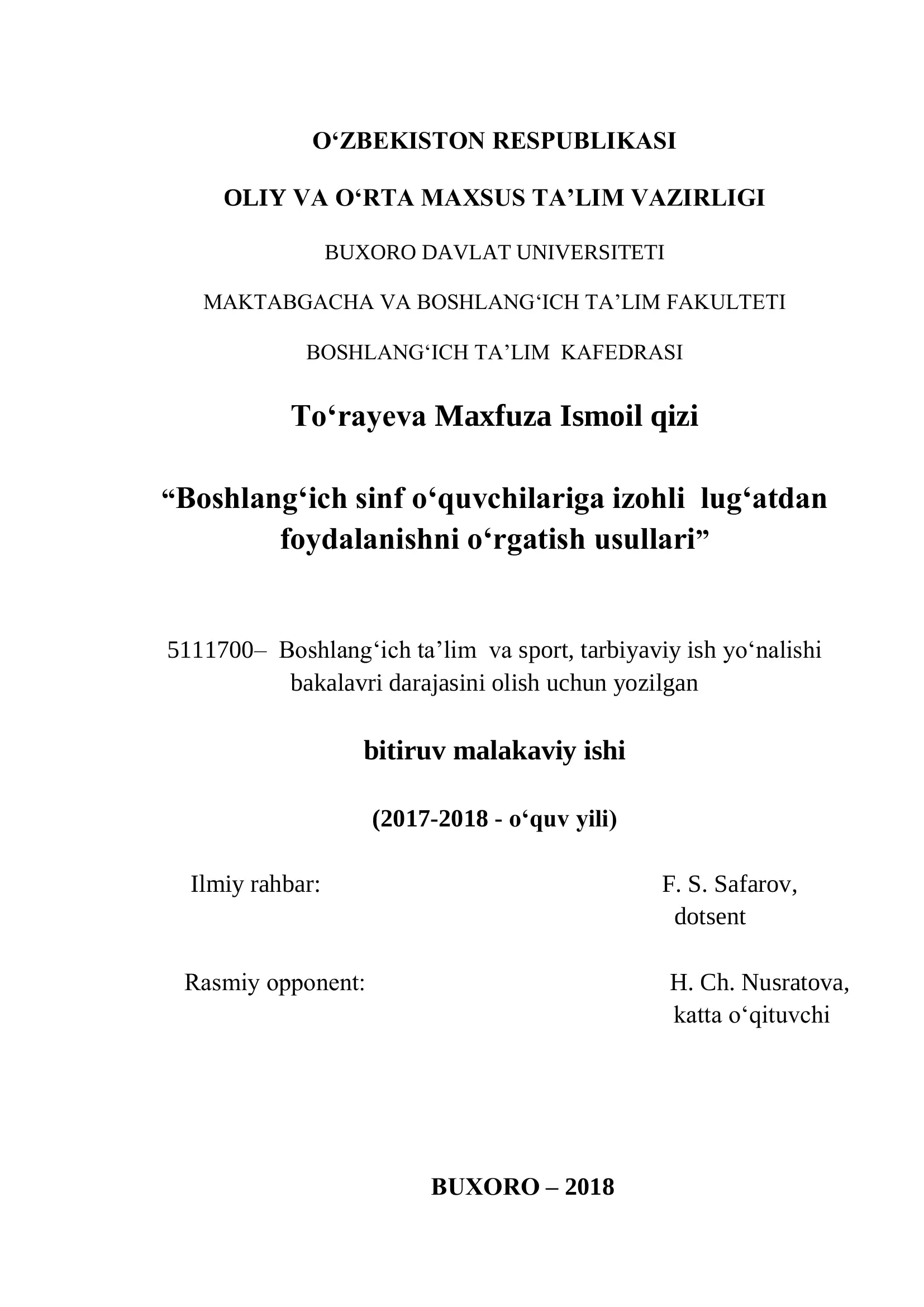 Boshlang‘ich sinf o‘quvchilariga izohli lug‘atdan foydalanishni o‘rgatish usullari
