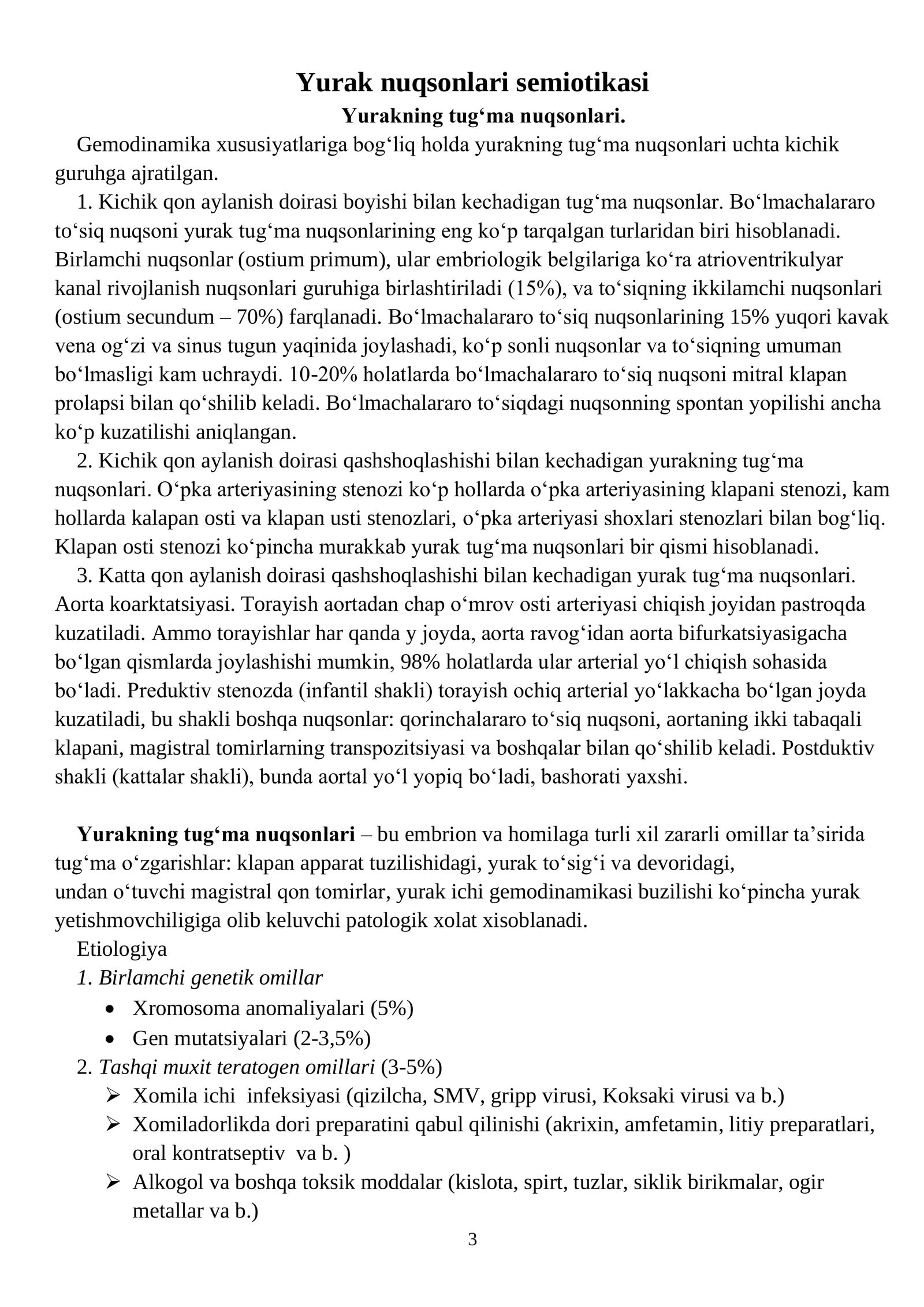 Yurak nuqsonlari semiotikasi
