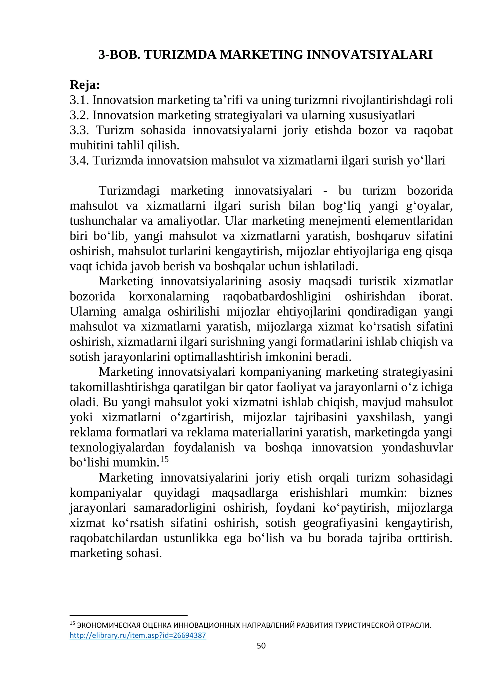 BOB. TURIZMDA MARKETING INNOVATSIYALARI