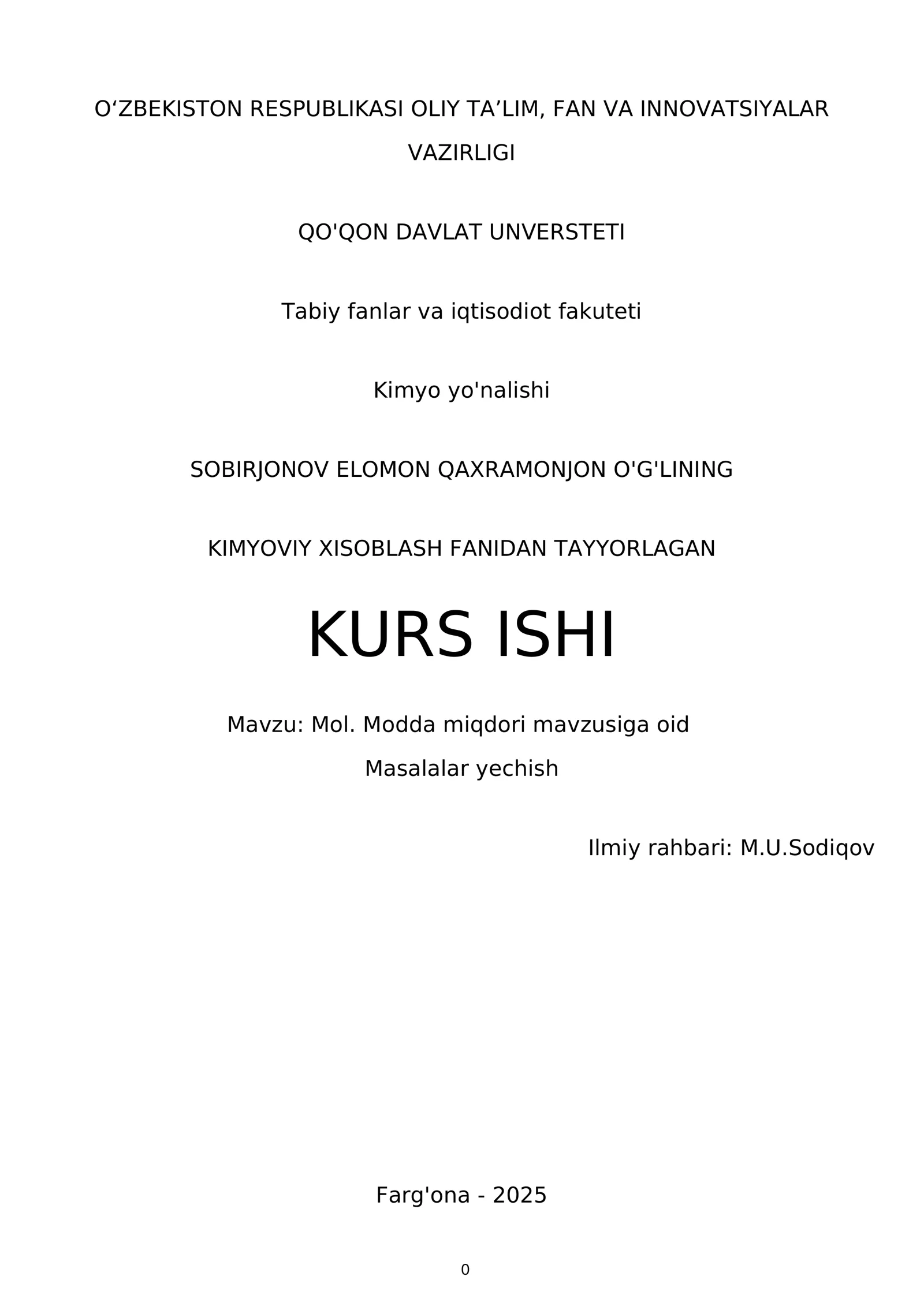 Kurs ishi: Kimyoviy xisoblash fanidan tayyorlagan