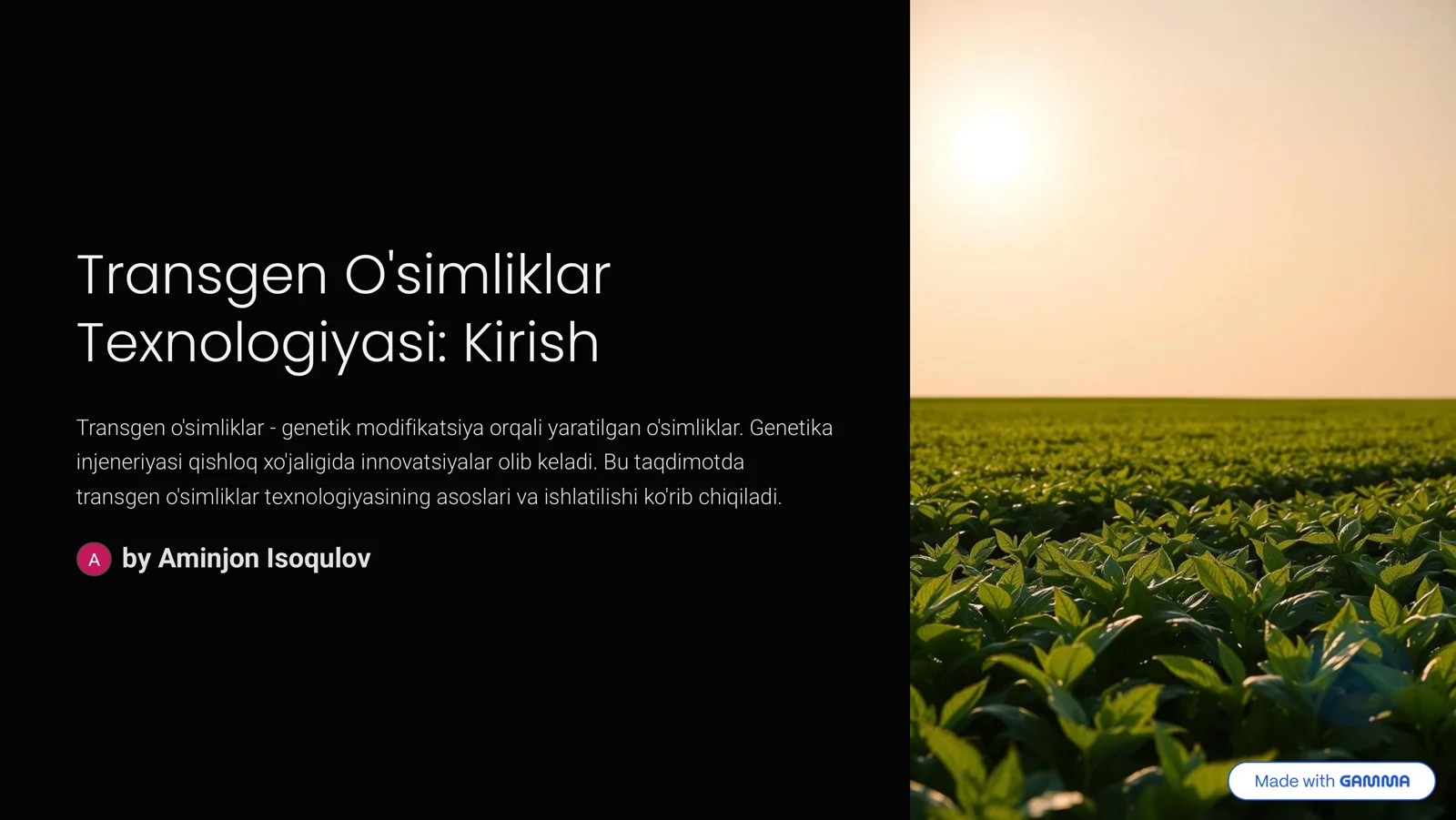 Transgen O'simliklar Texnologiyasi: Kirish