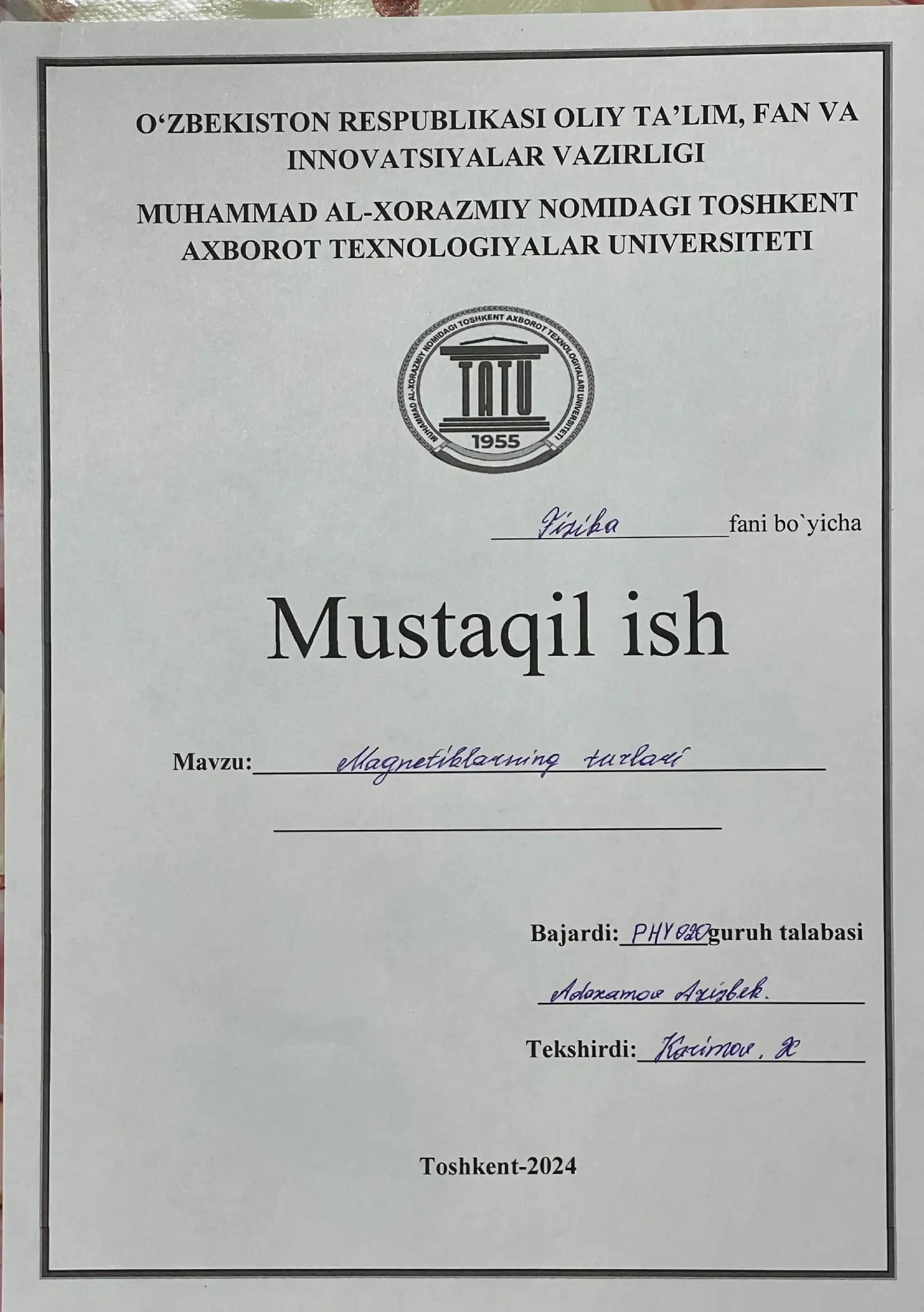 Mustaqil ish Magnitlarni turlari
