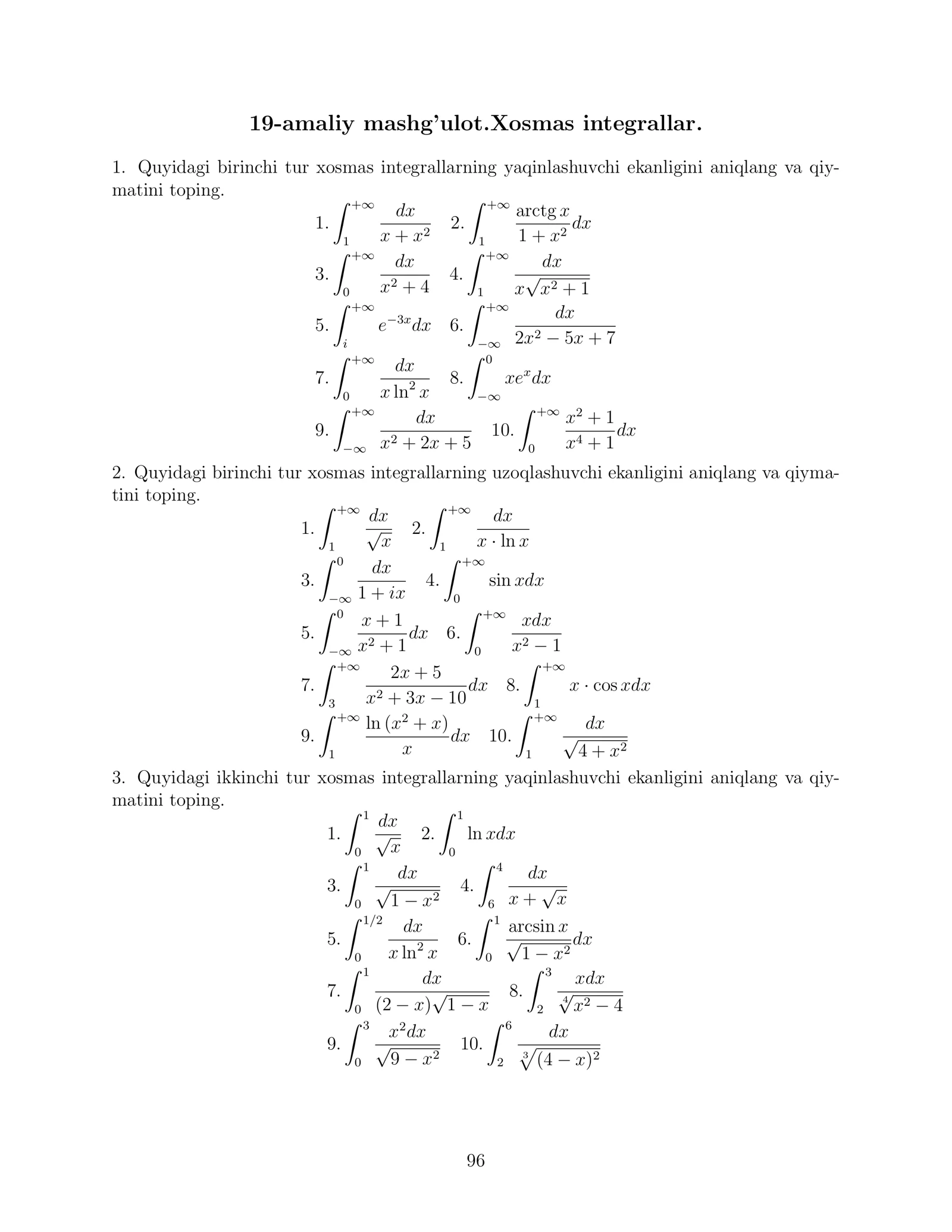 19-amaliy mashg’ulot.Xosmas integrallar