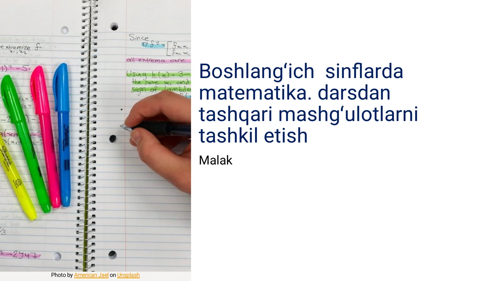 Boshlangʻich sinflarda matematika. darsdan tashqari mashgʻulotlarni tashkil etish