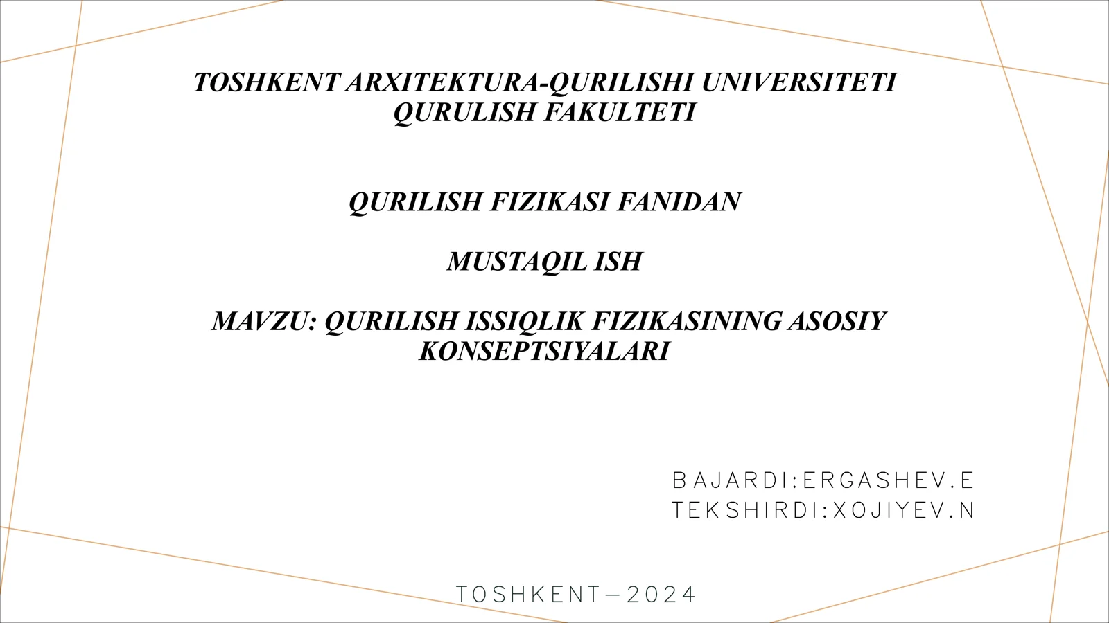 ISSIQLIK FIZIKASI FANIDAN MUSTAQIL ISH