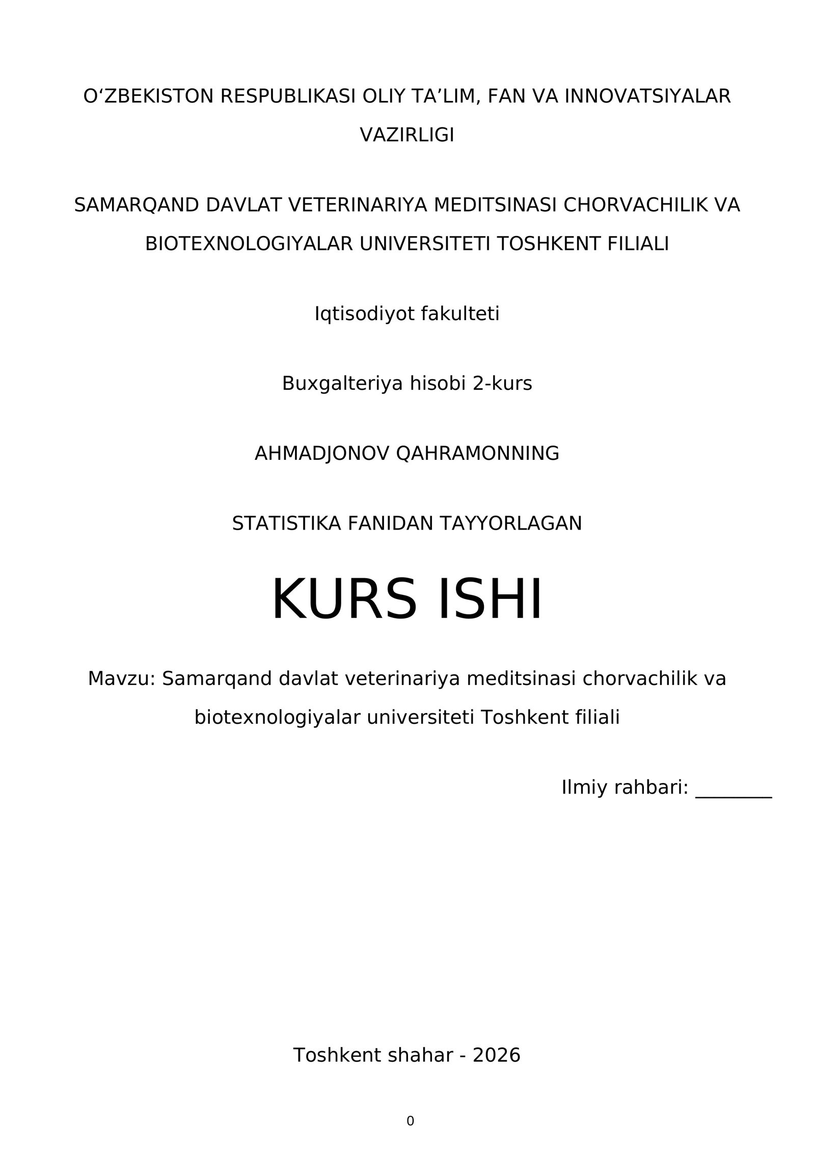Statistika Fani Kurs Ishi
