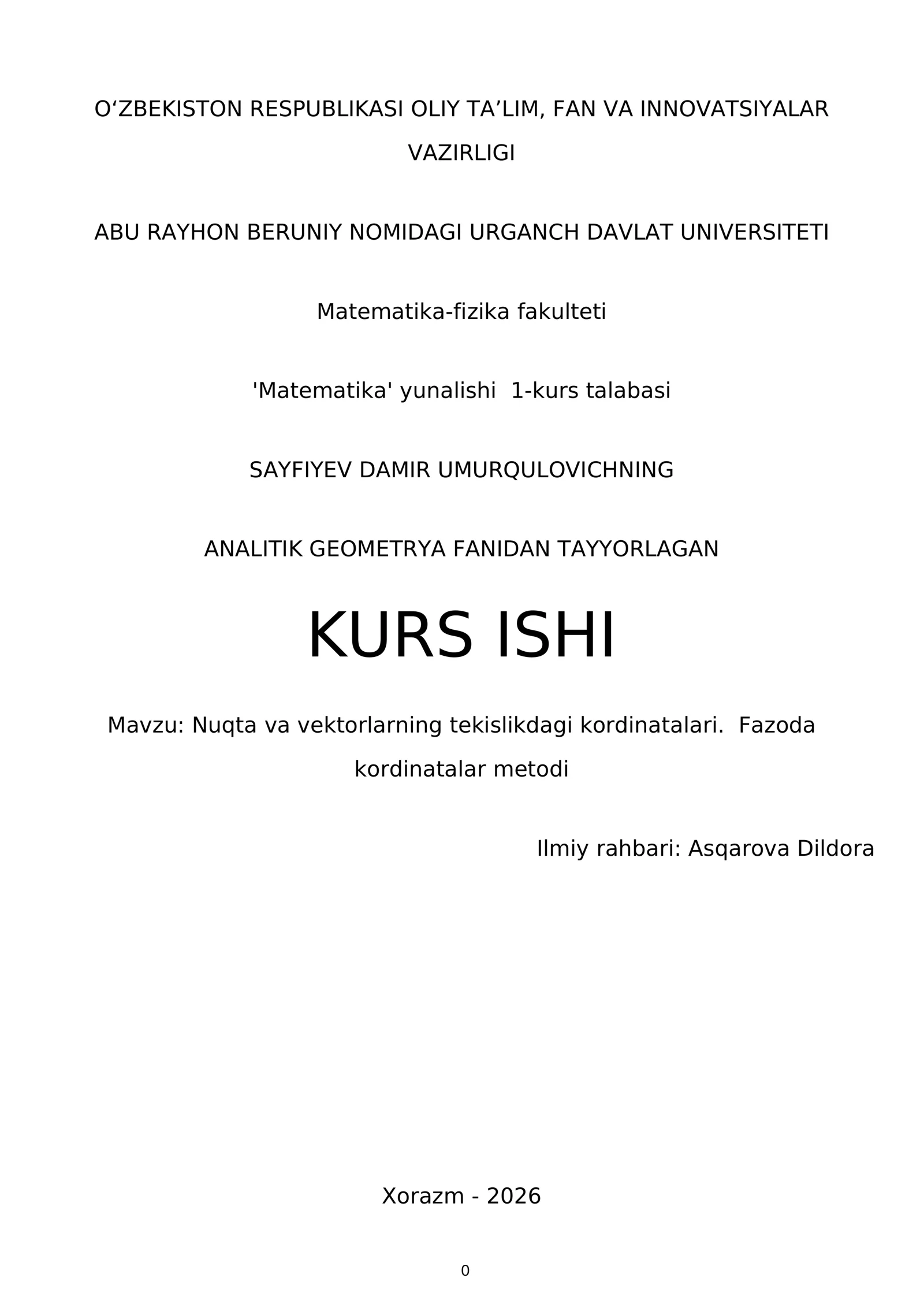ANALITIK GEOMETRYA FANIDAN TAYYORLAGAN KURS ISHI