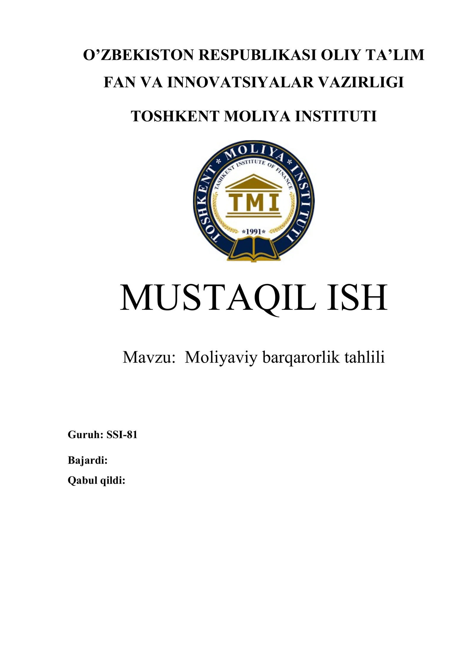 Moliyaviy barqarorlik tahlili