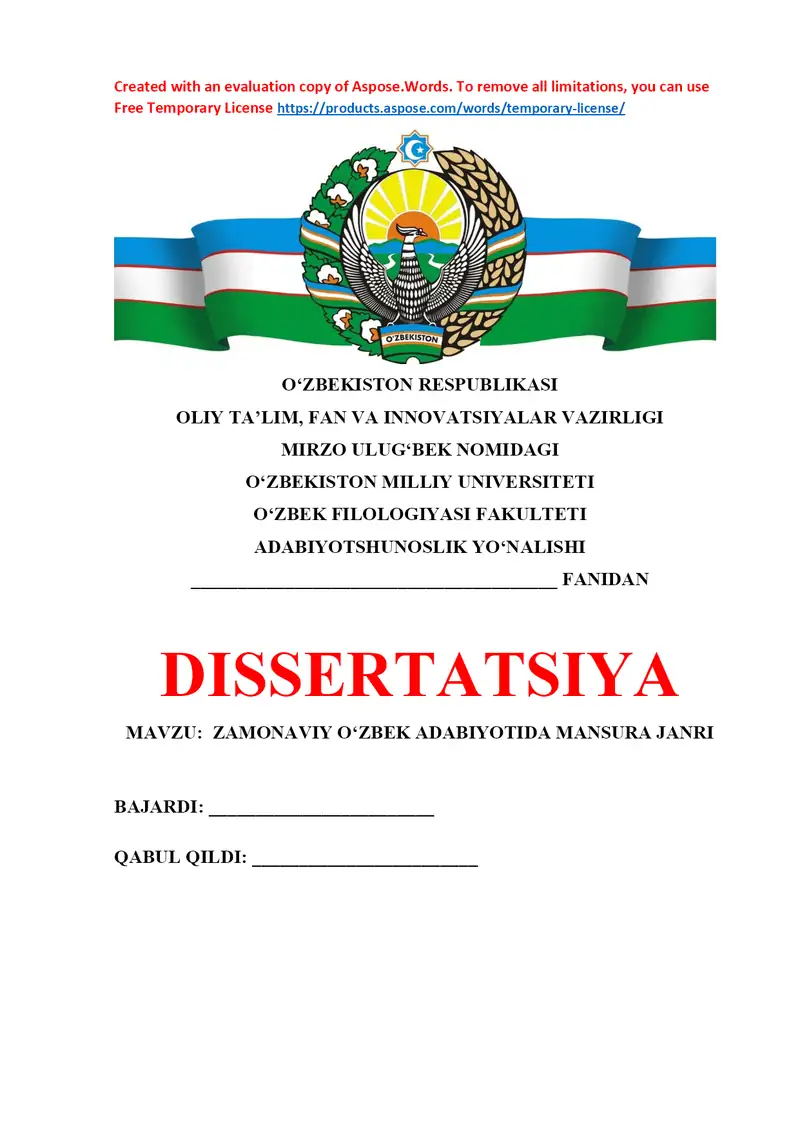 Zamonaviy O‘zbek adabiyotida Mansura janri