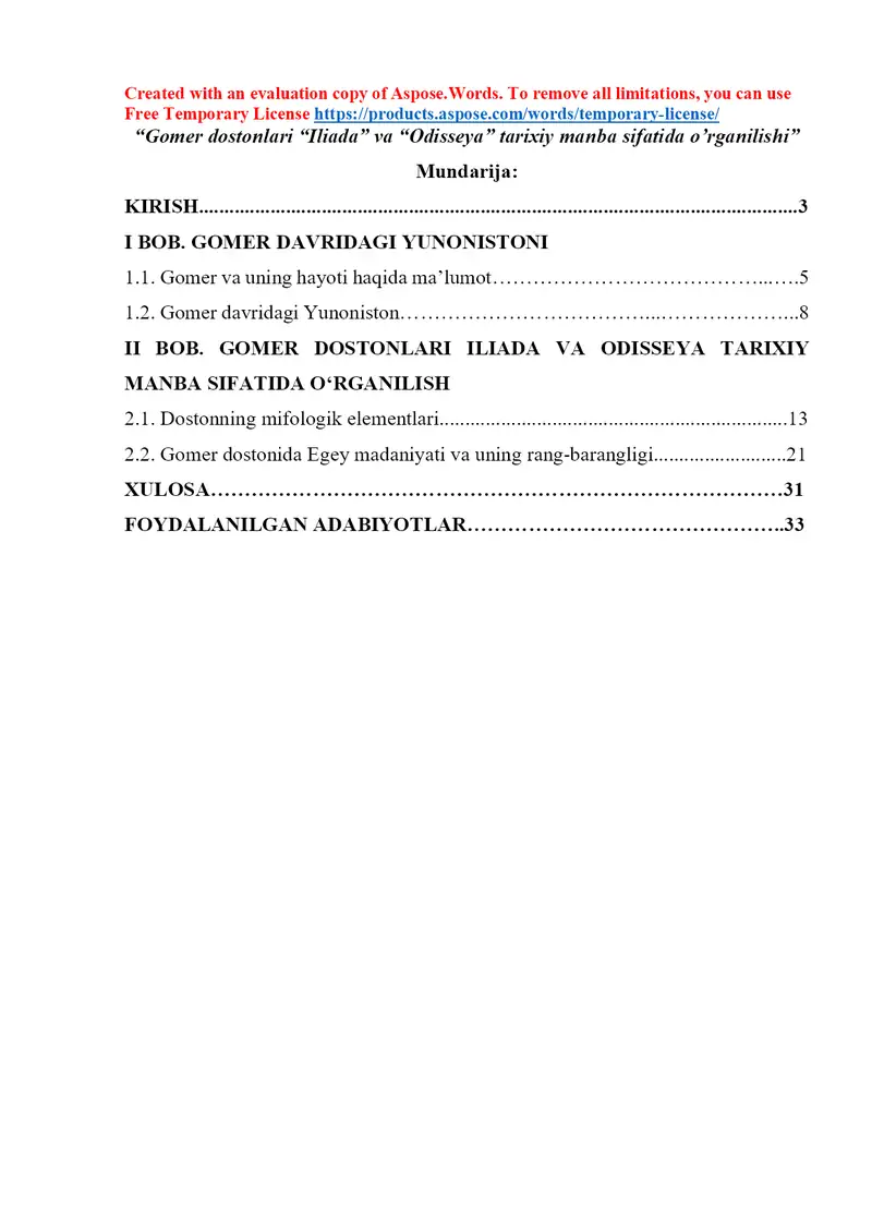 Gomer dostonlari “Iliada” va “Odisseya” tarixiy manba sifatida o’rganilishi