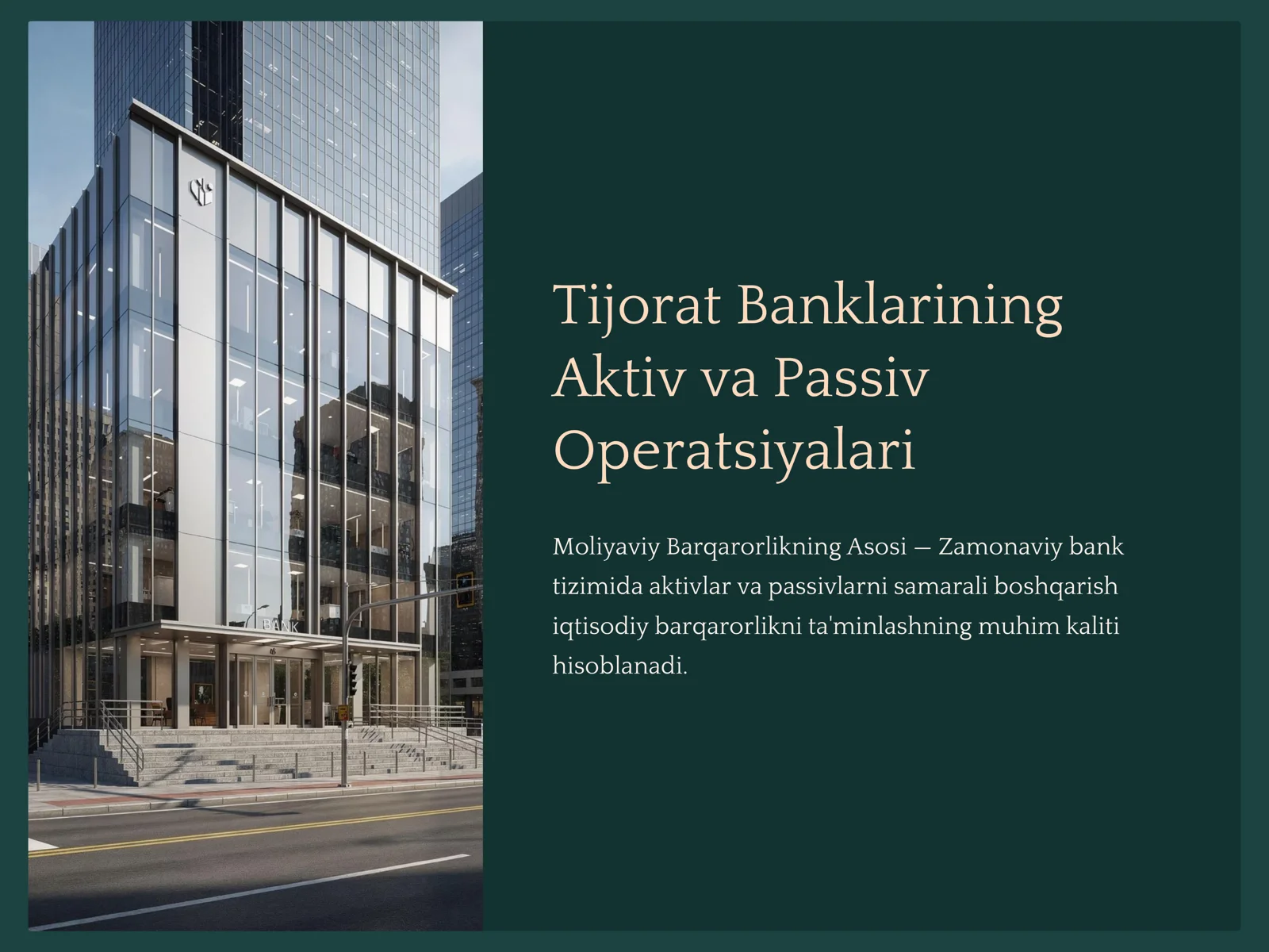 Tijorat Banklarining Aktiv va Passiv Operatsiyalari