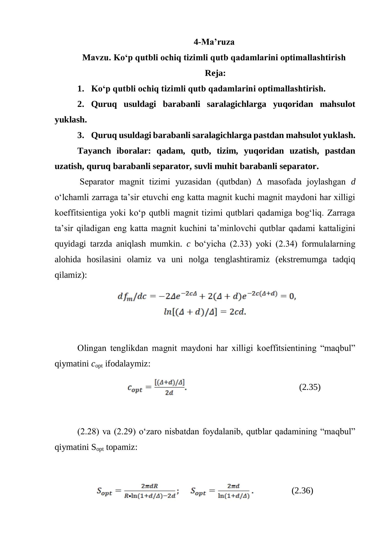 Ko‘p qutbli ochiq tizimli qutb qadamlarini optimallashtirish