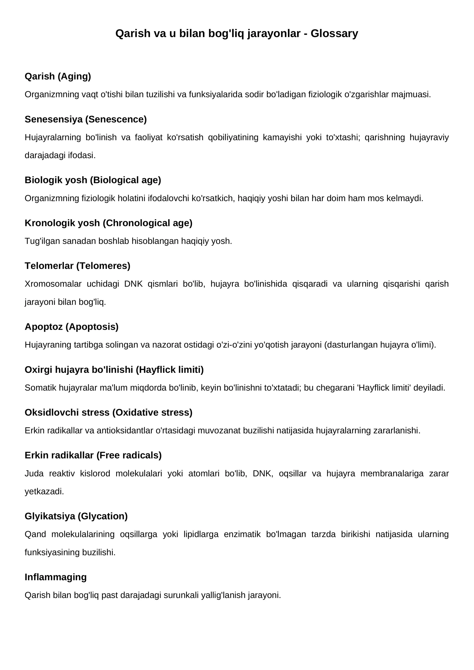 Qarish va u bilan bog'liq jarayonlar - Glossary