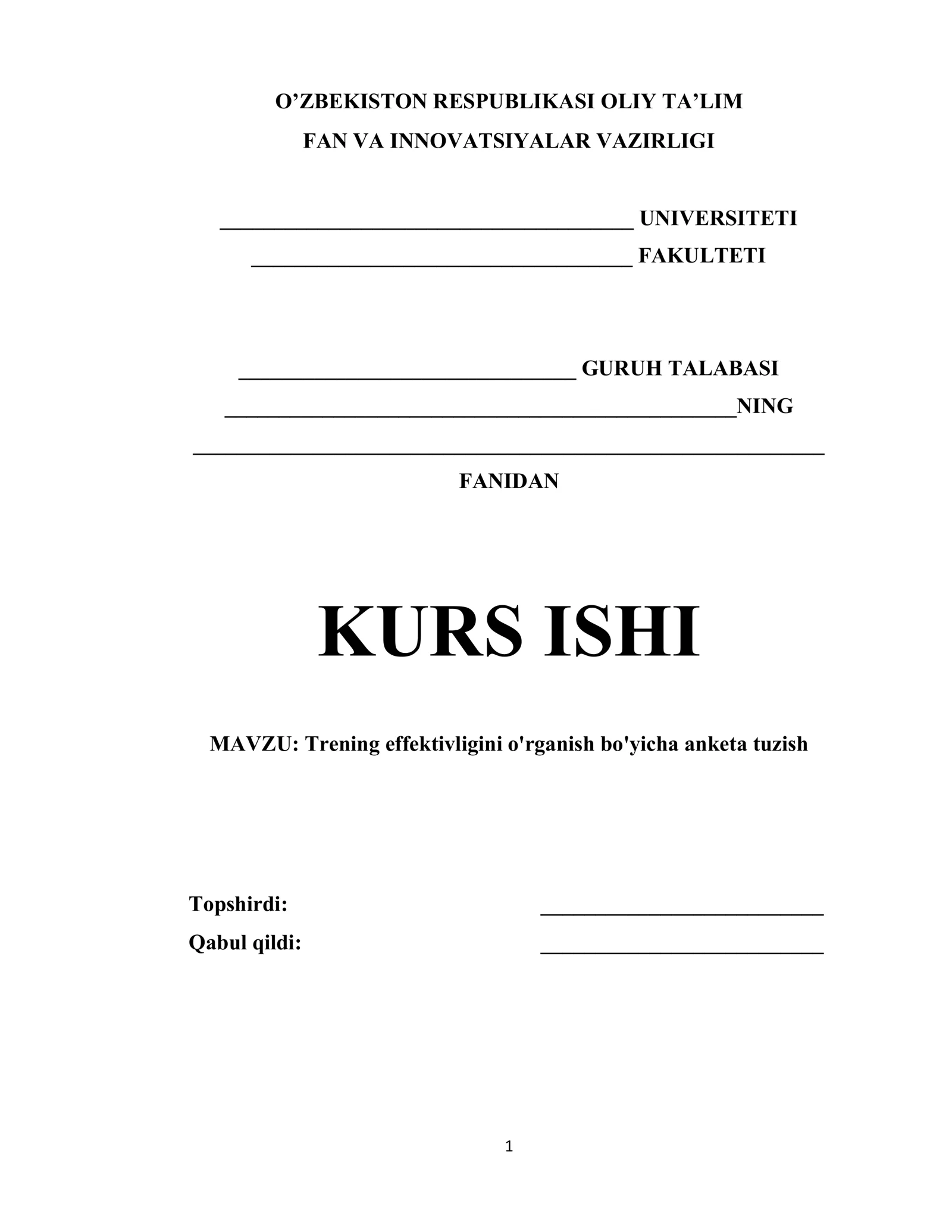 Trening effektivligini o'rganish bo'yicha anketa tuzish
