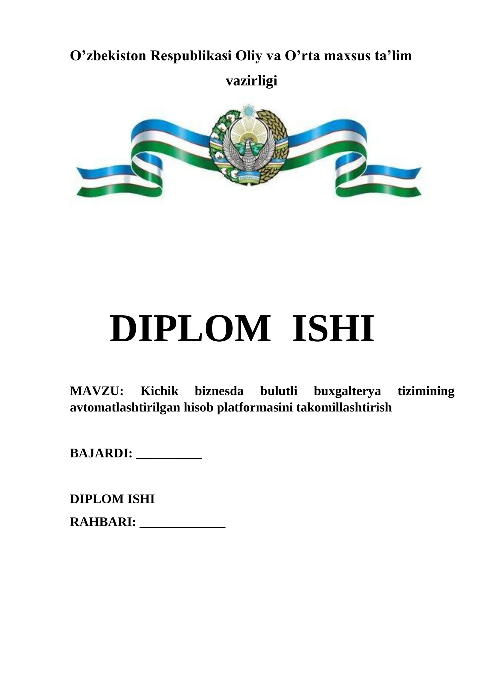 Kichik biznesda bulutli buxgalteriya tizimining avtomatlashtirilgan hisob platformasini takomillashtirish