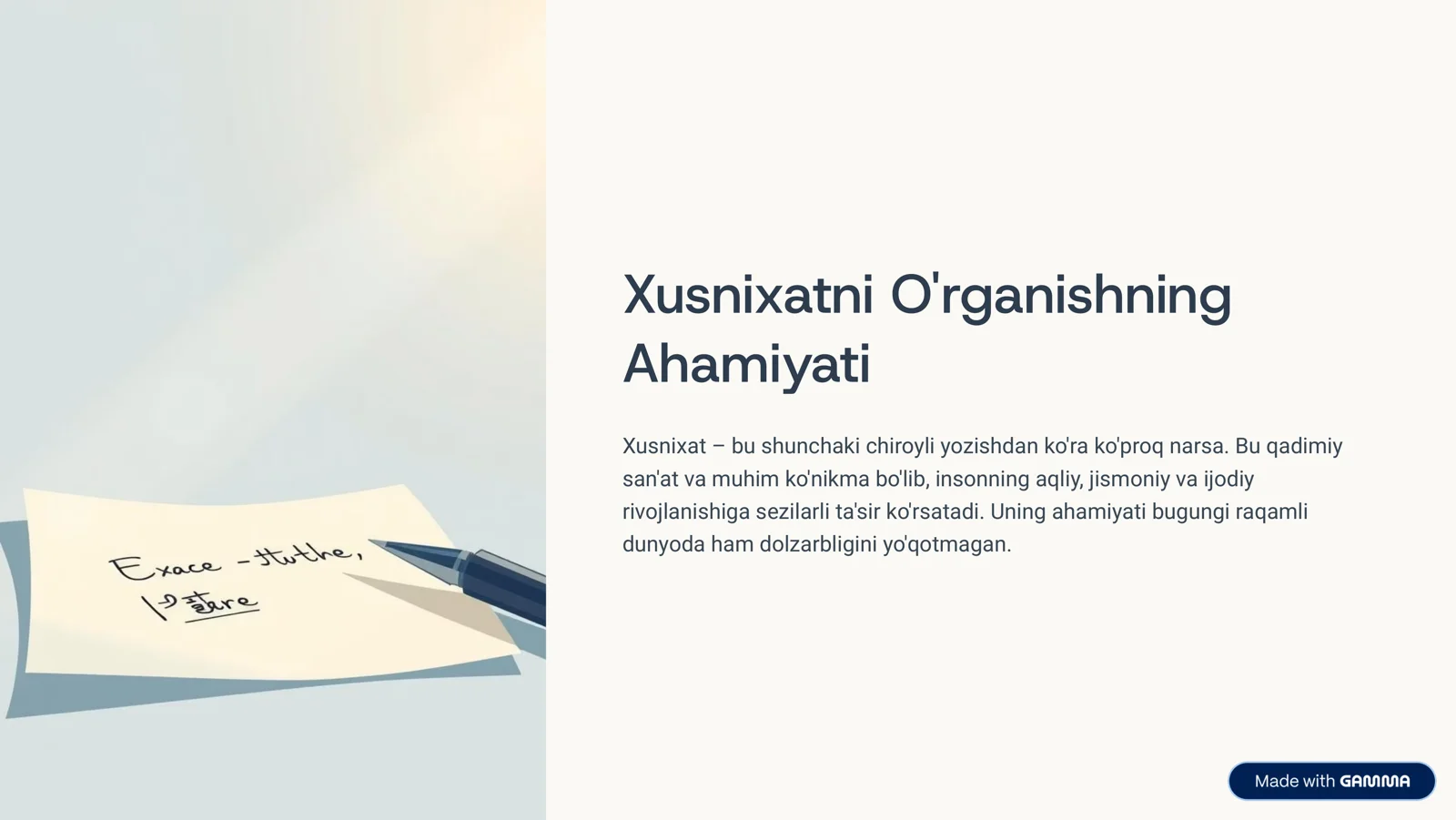 Xusnixatni O'rganishning