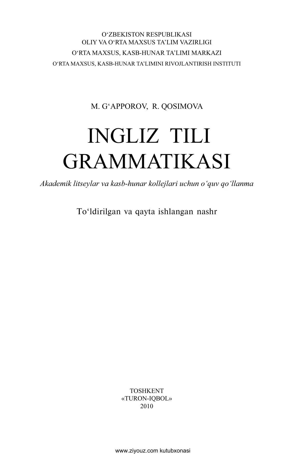 INGLIZ TILI  GRAMMATIKASI