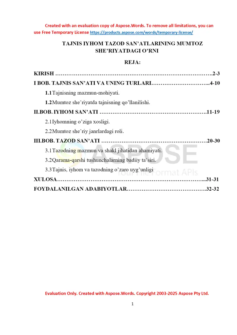 Tajnis Iyhom Tazod San'atlarining Mumtoz She'riyatdagi O'rni