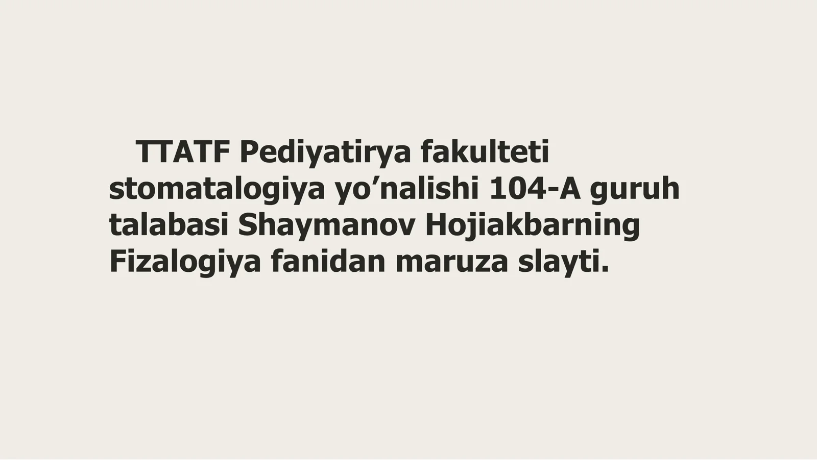Fizalogiya fanidan maruza slayti. YurakFaoliyatini BoshqarishningO'ziga Xosligi
