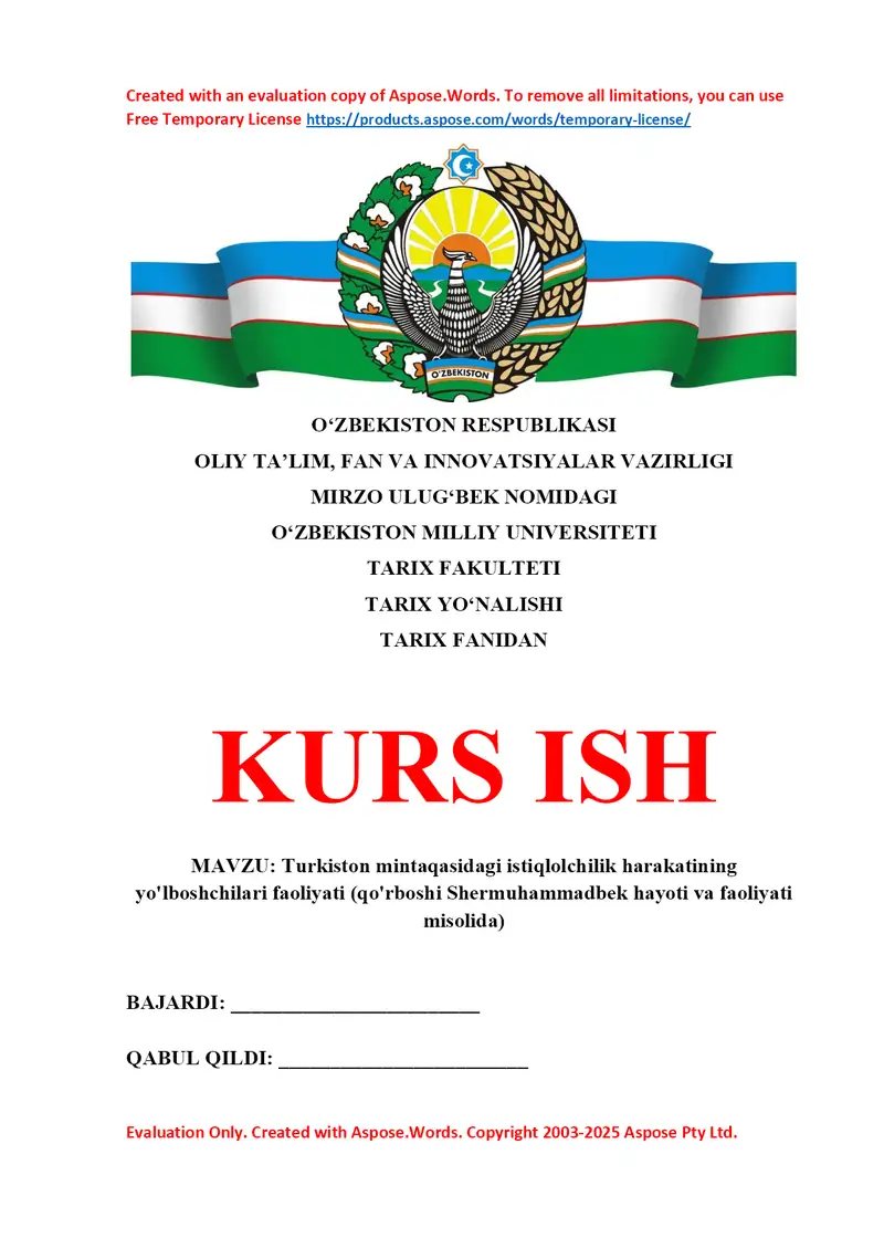 Turkiston mintaqasidagi istiqlolchilik harakatining yo'lboshchilari faoliyati (qo'rboshi Shermuhammadbek hayoti va faoliyati misolida)