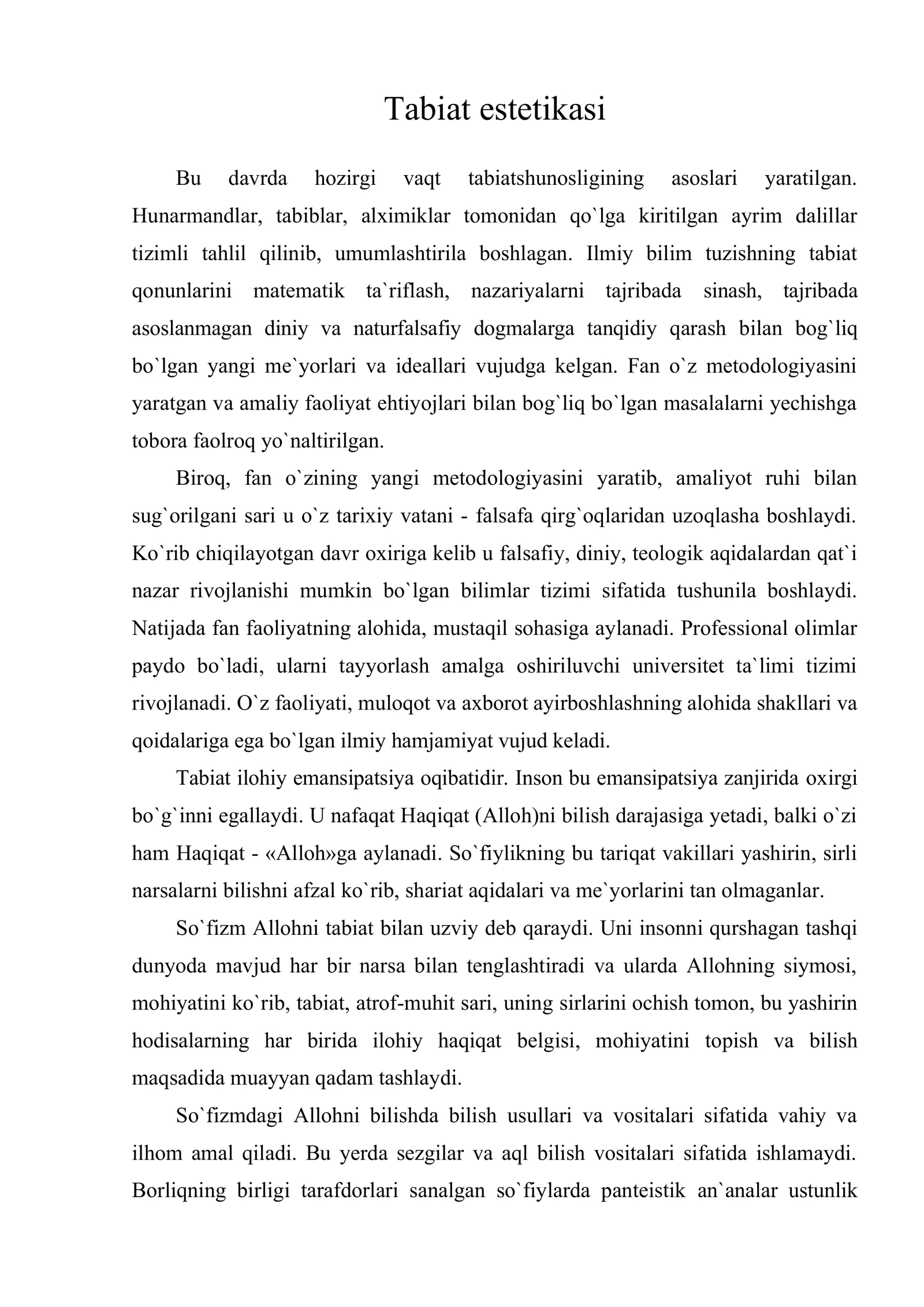 Tabiat estetikasi