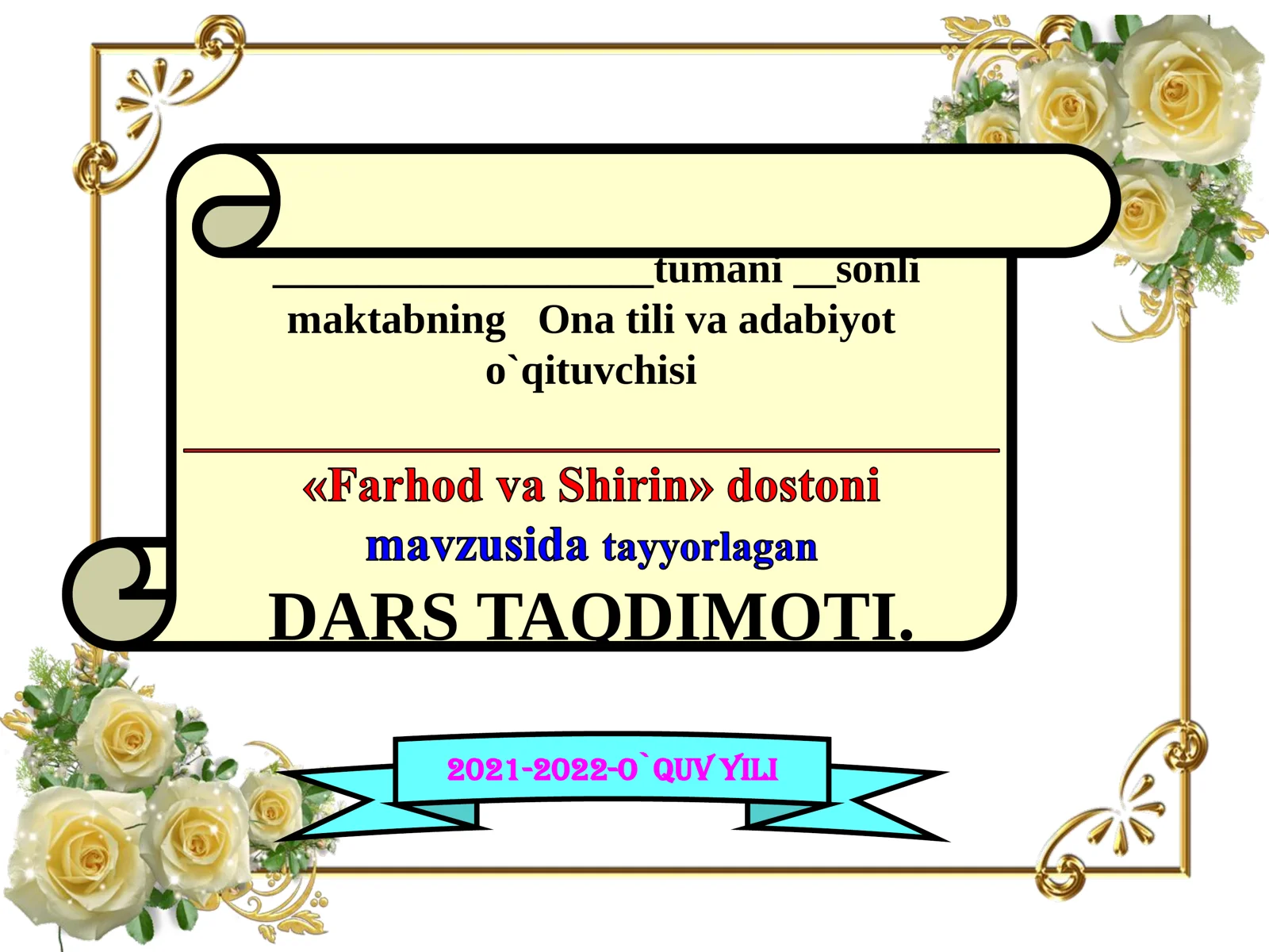 8-sinf Adabiyot fanidan Xamsada Farxod va Shirin dostoni dars taqdimot