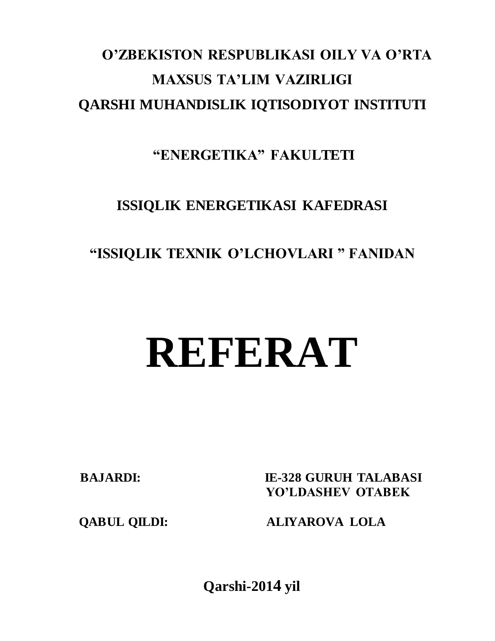 TERMOELEKTRIK TERMOMETRLAR. MILLIVOLTMETRLAR VA POTENSIOMETRLAR