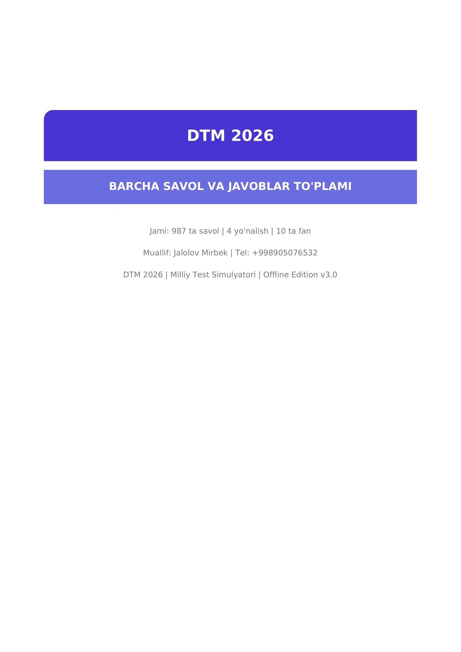 DTM 2026 | savol javoblar to'plami