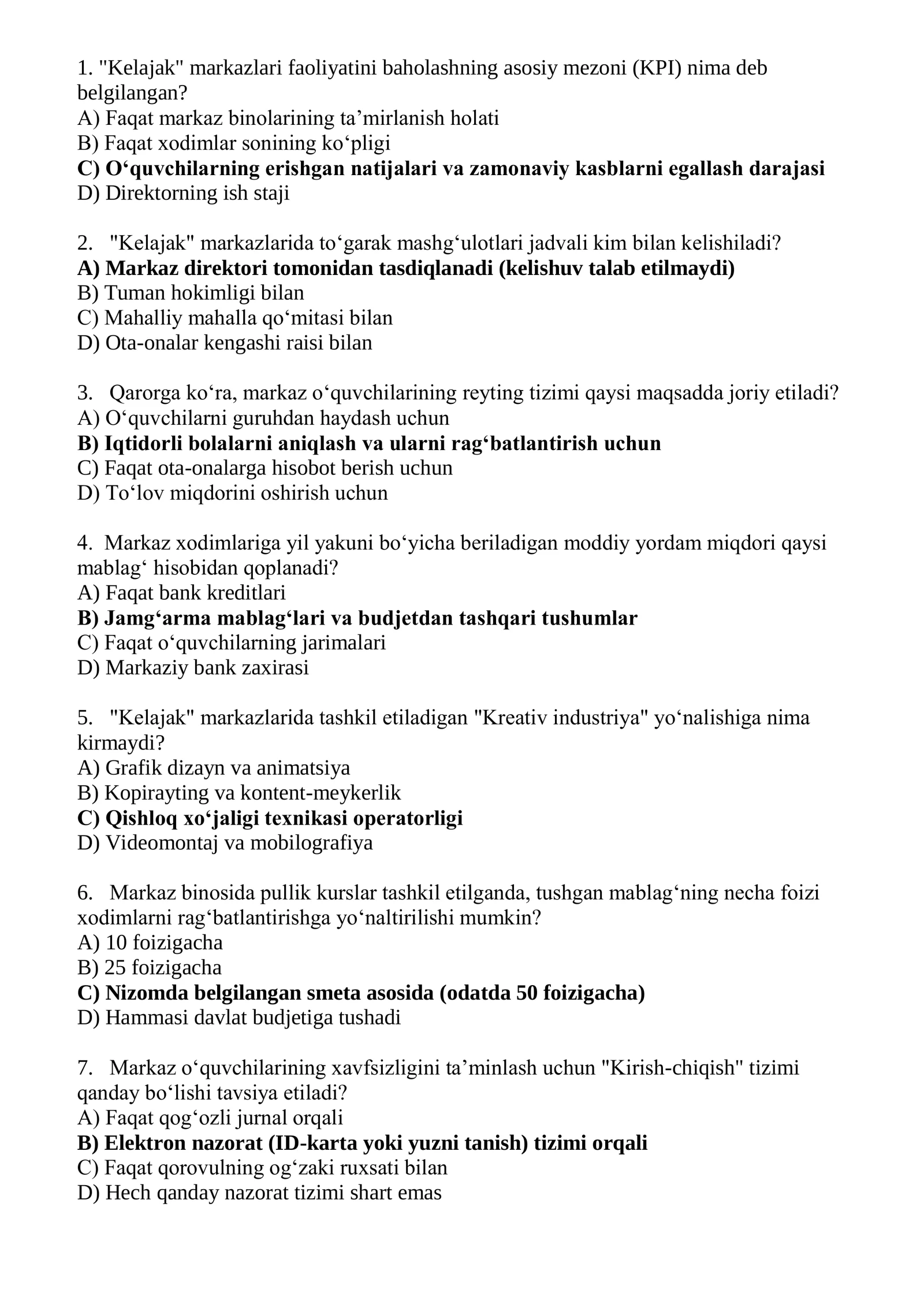 Maktab maslahatchisi 2026 yil testlar