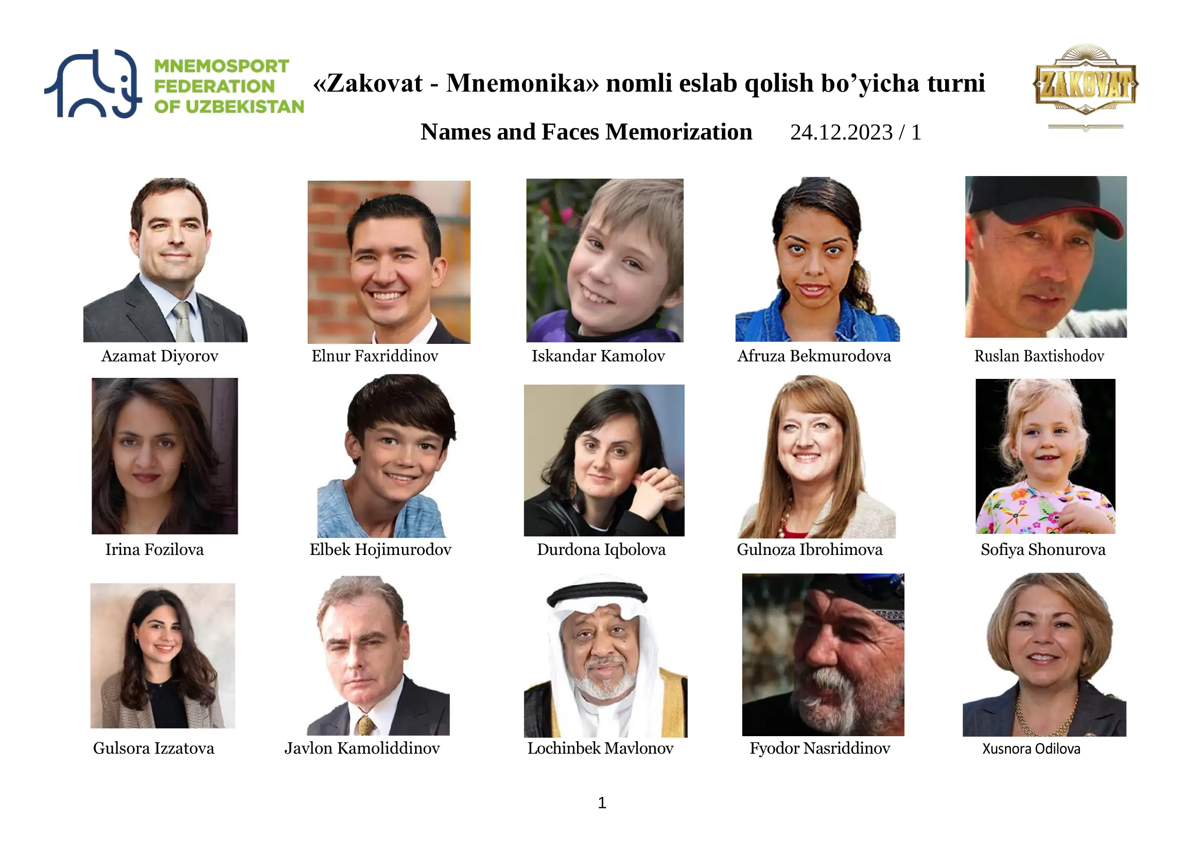 «Zakovat - Mnemonika» nomli eslab qolish bo’yicha turni