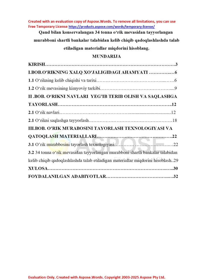 Qand bilan konservalangan 34 tonna o‘rik mevasidan tayyorlangan