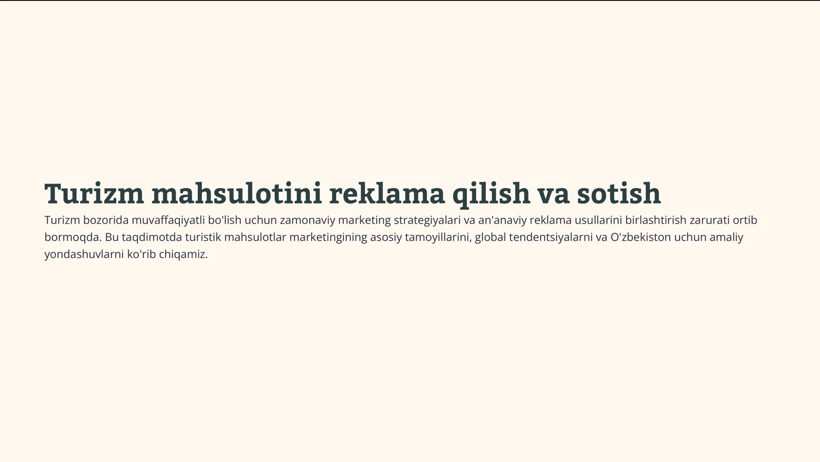 Turizm mahsulotini reklama qilish va sotish