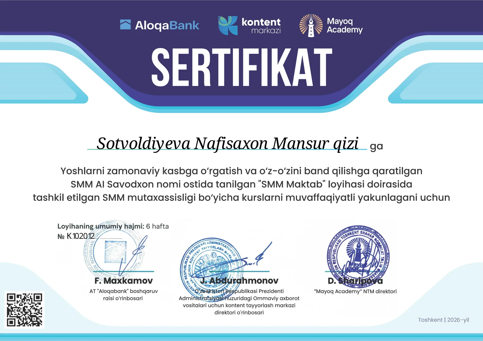 Sotvoldiyeva Nafisaxon Mansur qizi