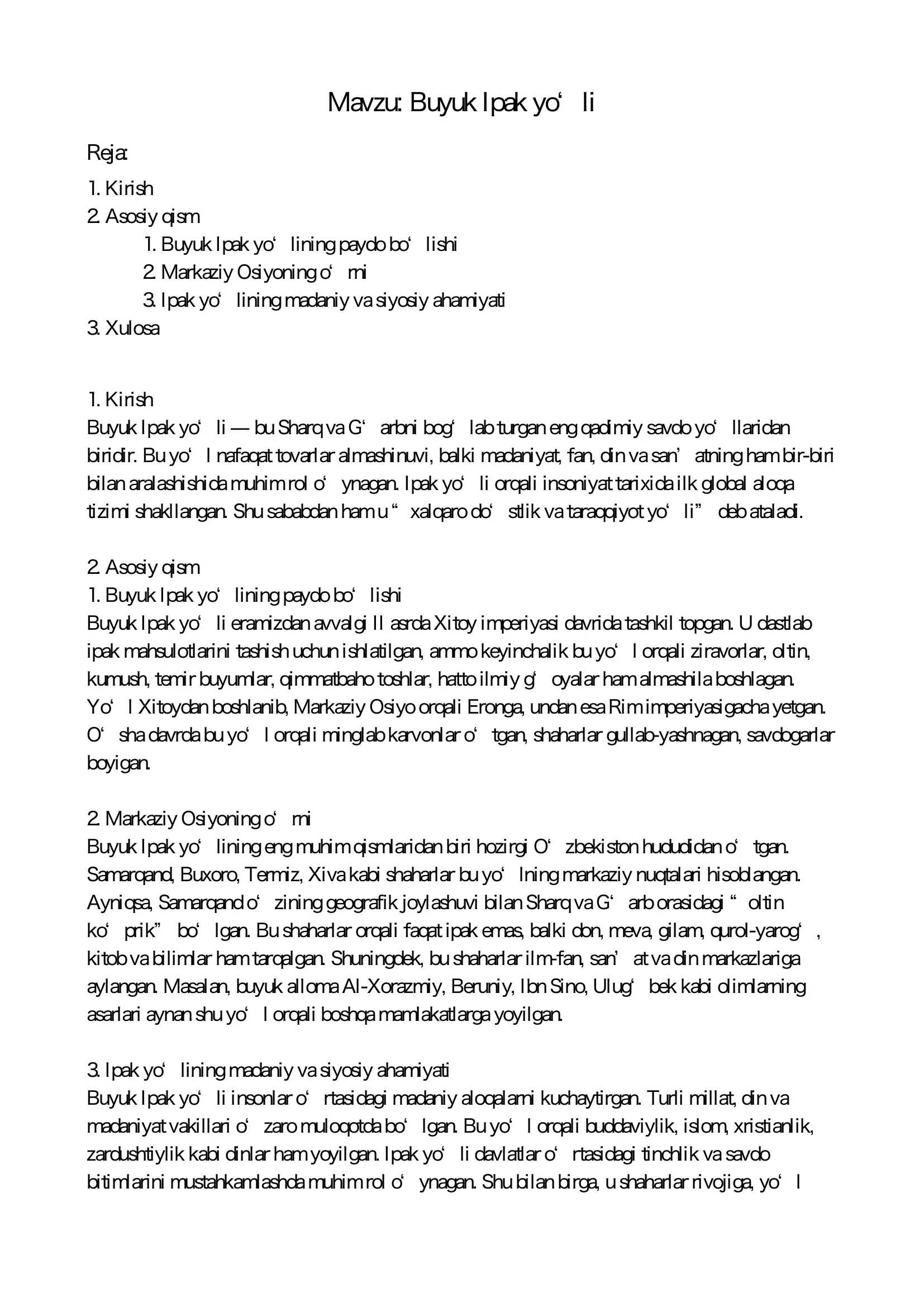 Buyuk ipak yuli murakab insho