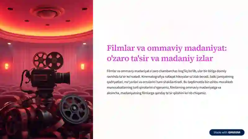 Filmlar va ommaviy madaniyat prezentatsiya slayd sifatli talablar uchun