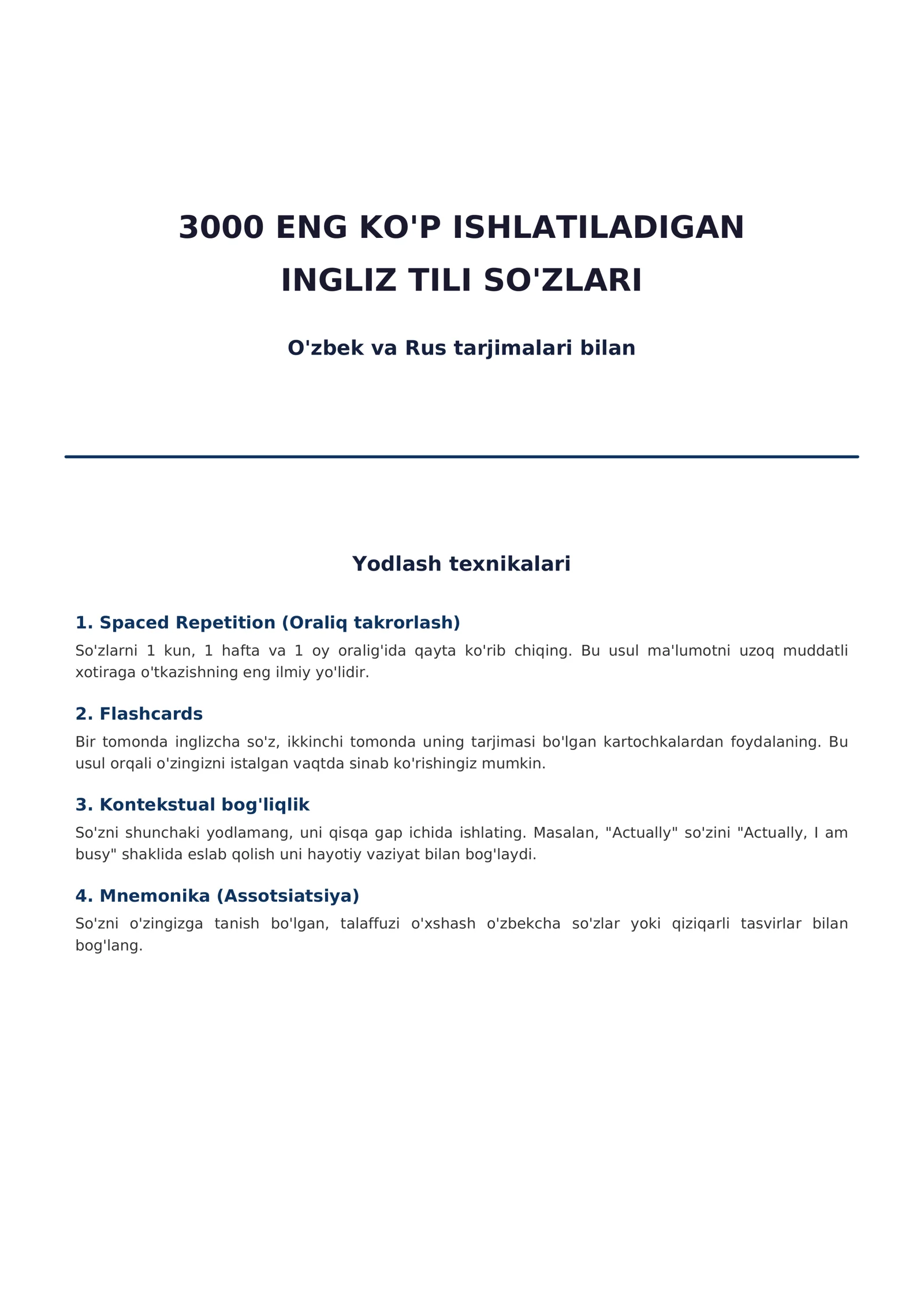 3000 mingta eng ko'p ishlatiladigan ingliz tili so'zlari