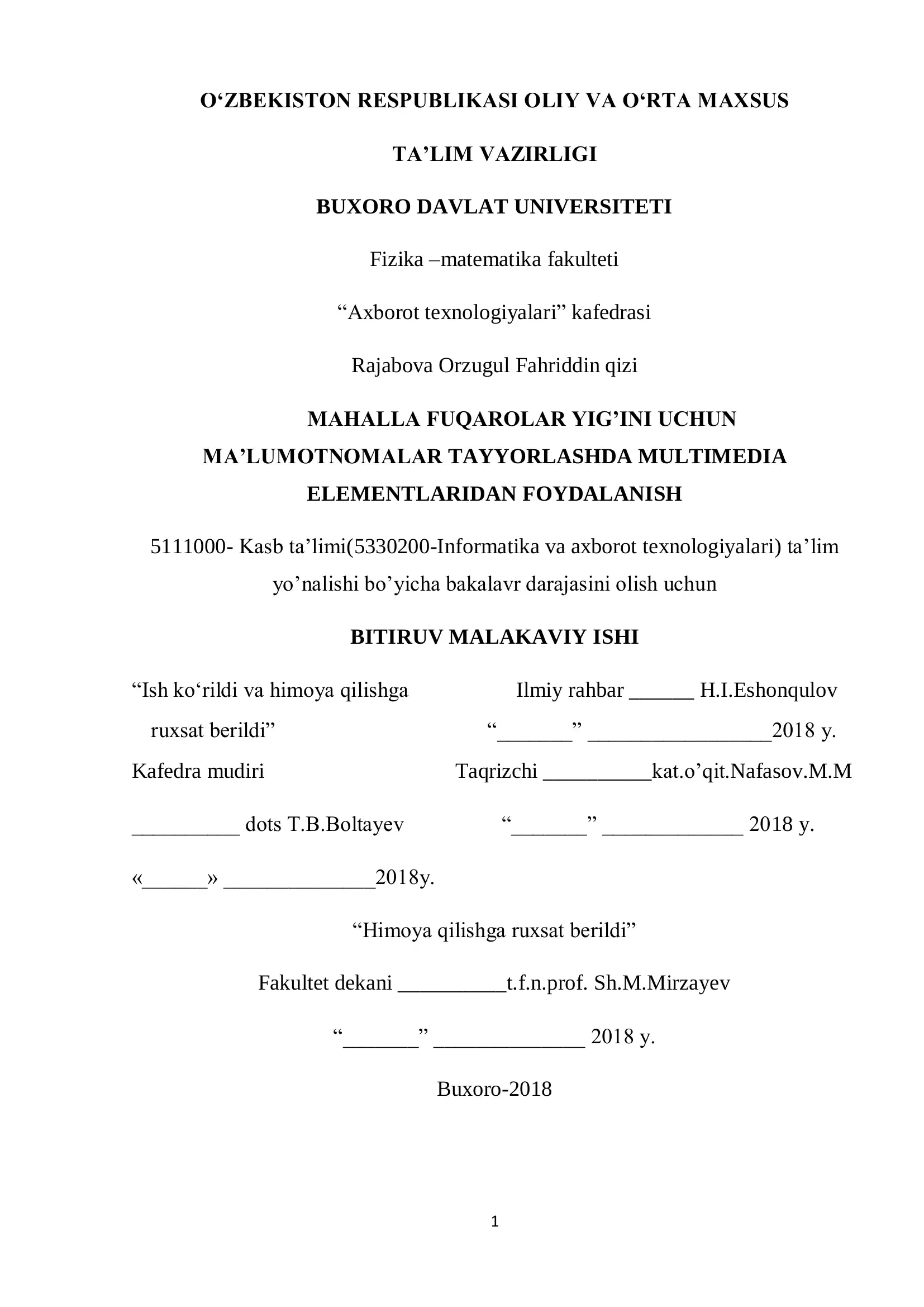 MAHALLA FUQAROLAR YIG’INI UCHUN MA’LUMOTNOMALAR TAYYORLASHDA MULTIMEDIA ELEMENTLARIDAN FOYDALANISH