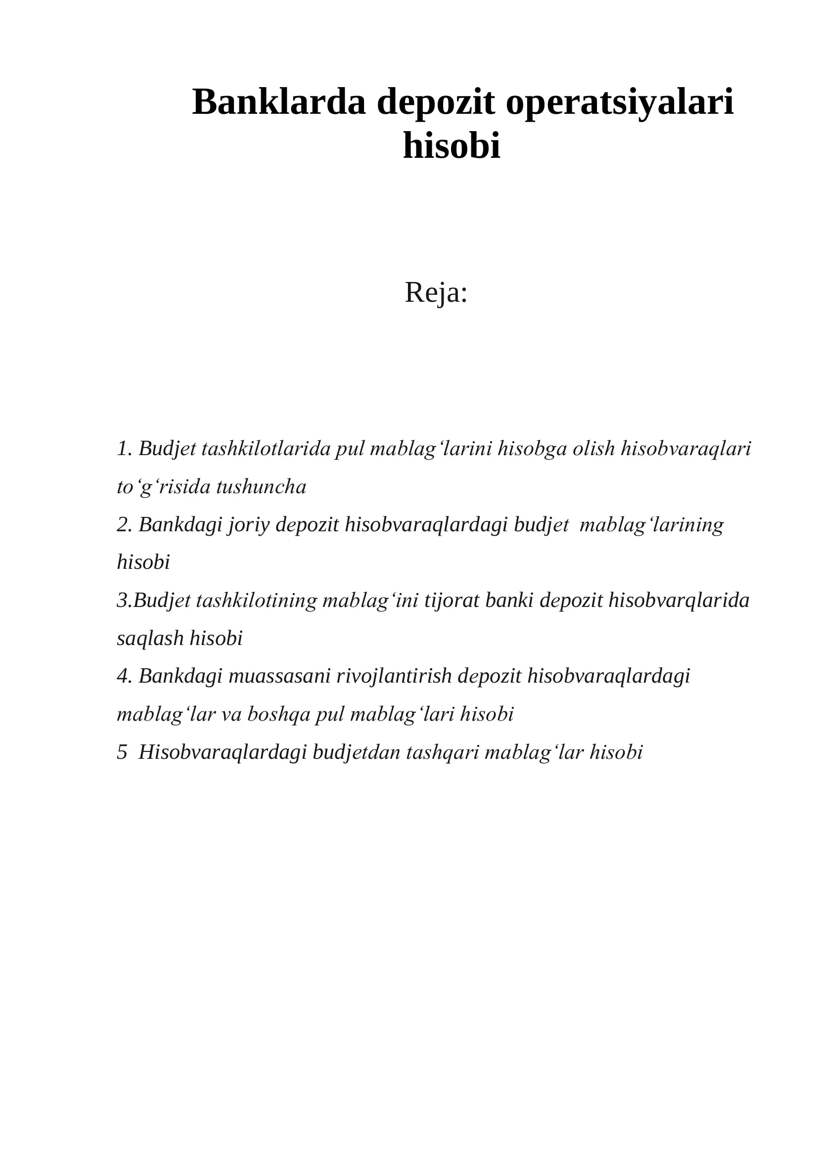 Banklarda depozit operatsiyalari