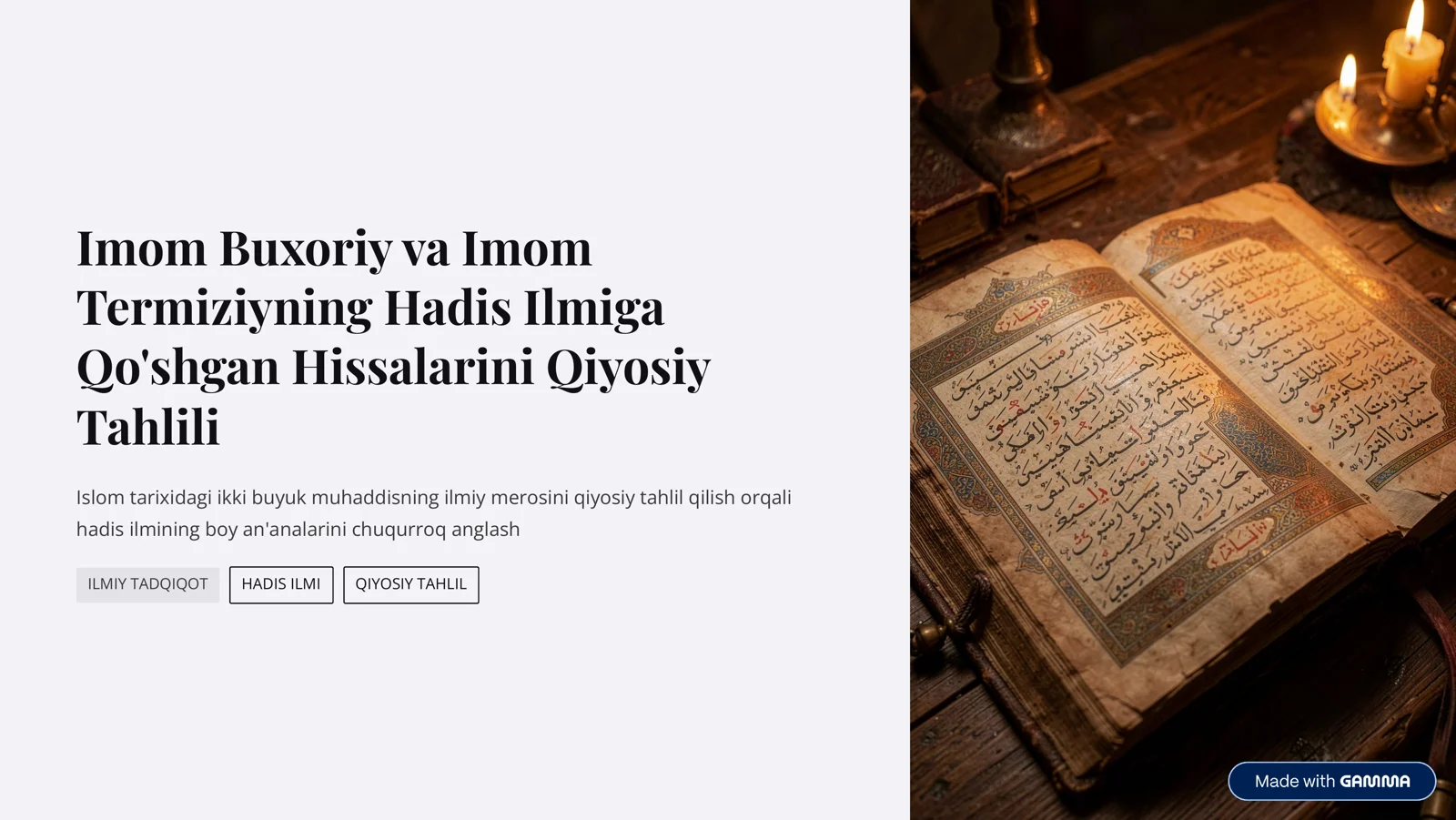 Imom Buxoriy va Imom Termiziyning Hadis Ilmiga Qo'shgan Hissalarini Qiyosiy Tahlili